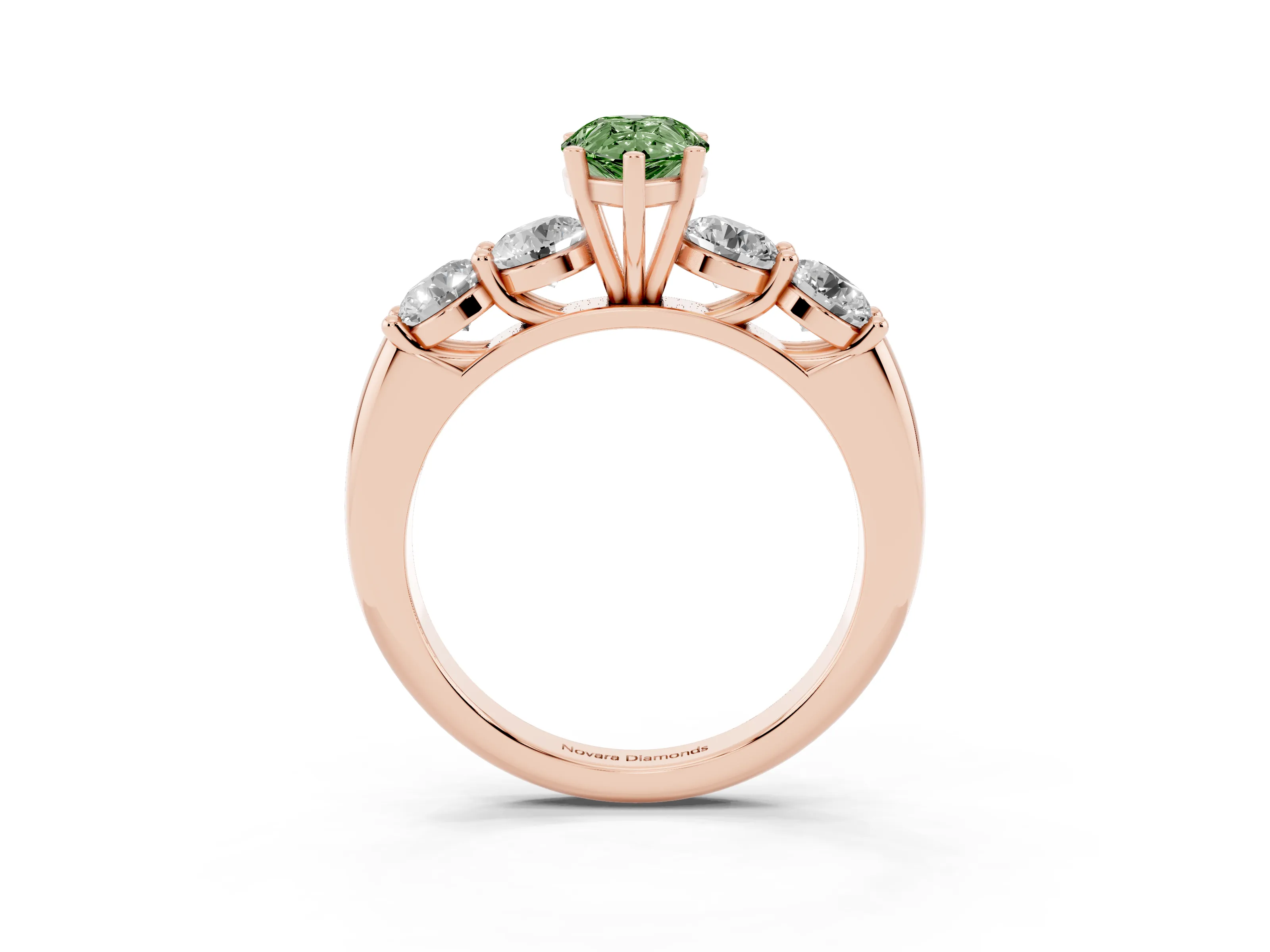 Fancy Green Pear Cut Diamond Five-Stone Prong Set Ring Set in Rose gold with Classic Band