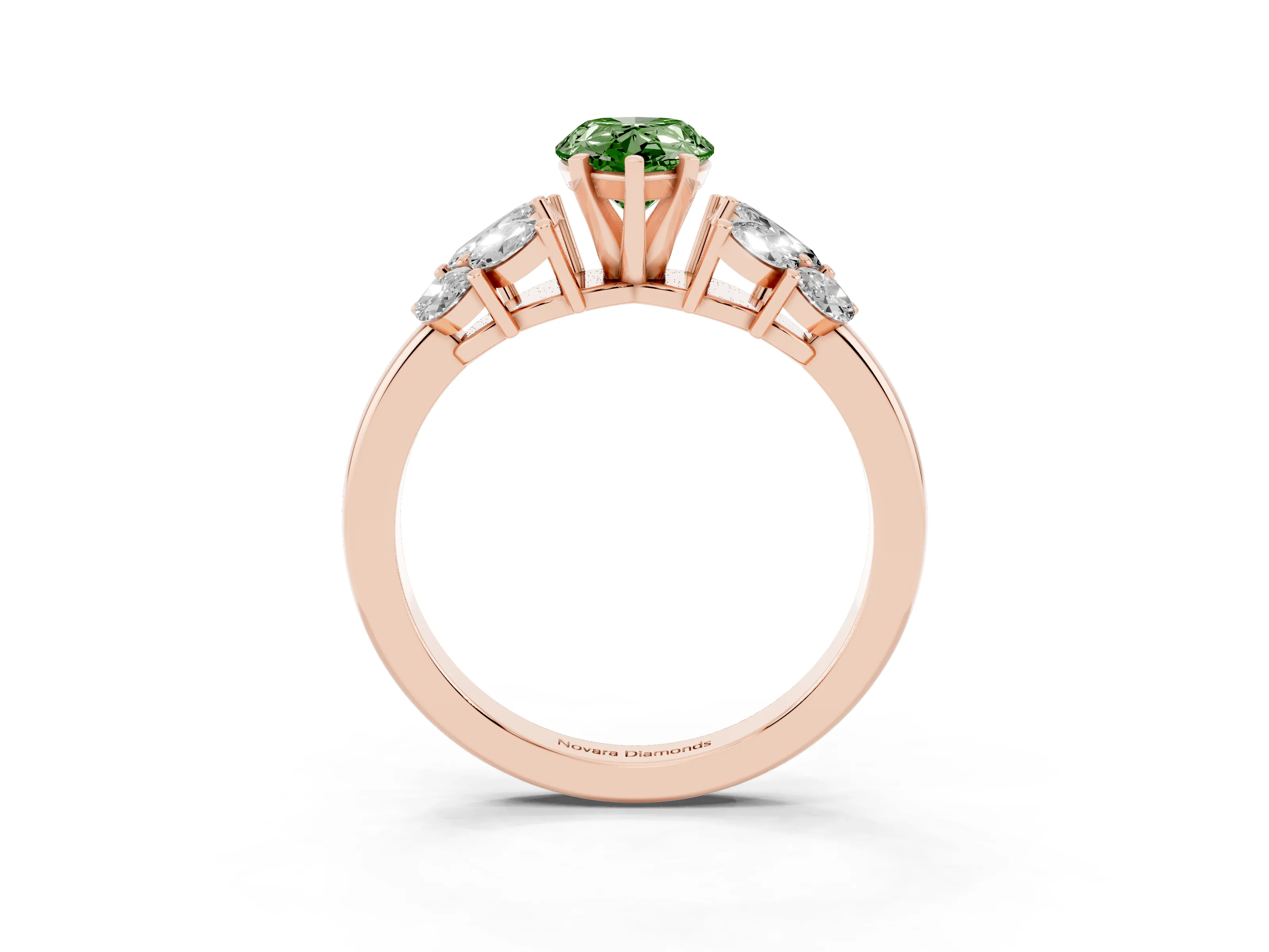 Fancy Green Pear Cut Diamond Cluster Leaf Design Ring Set in Rose gold with Prong Setting