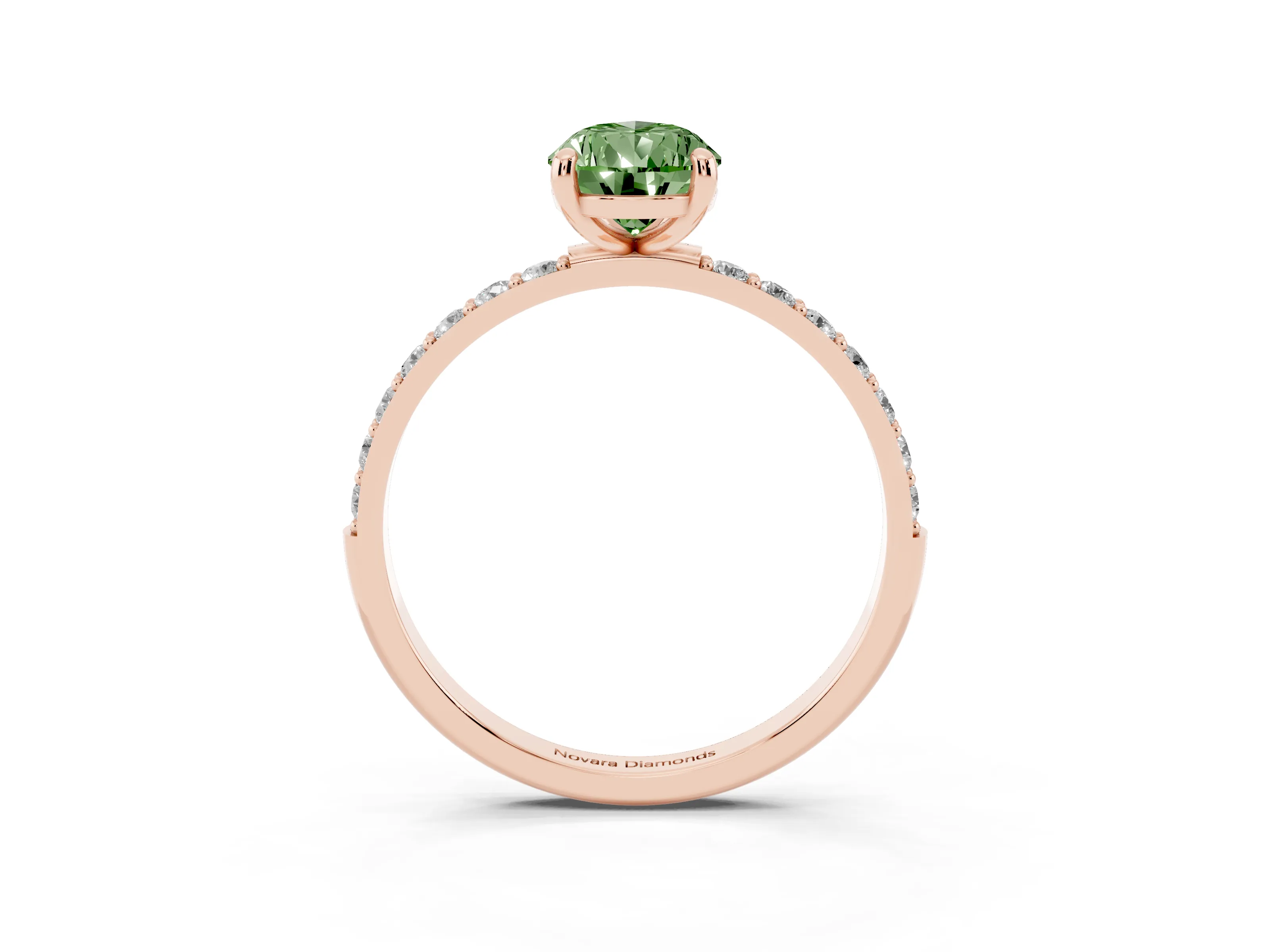 Fancy Green Pear Cut Diamond Solitaire Ring Set in Rose gold with Round Pavé Band and Prong Setting
