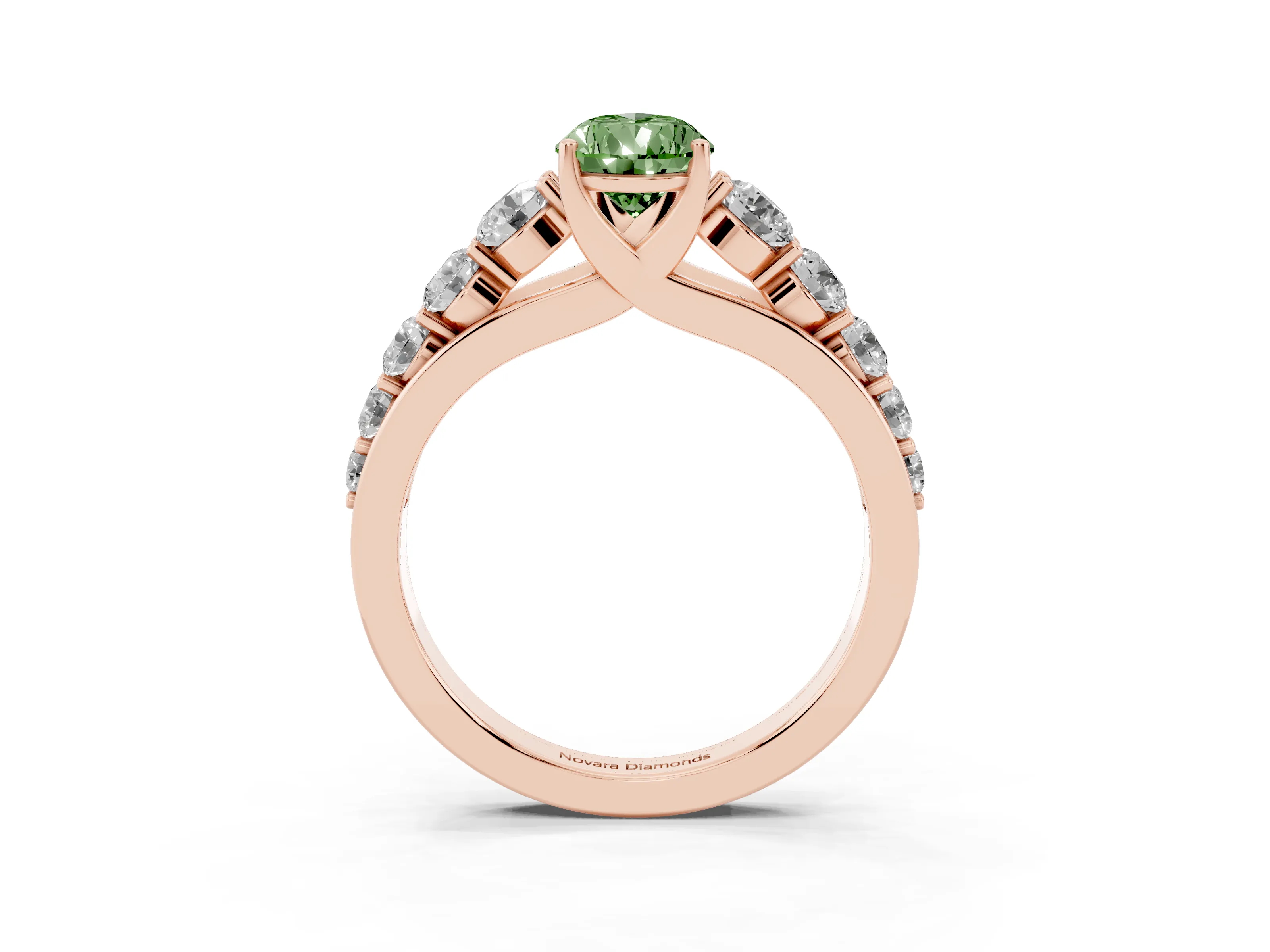Fancy Green Pear Cut Diamond Solitaire Ring Set in Rose gold with Pavé-Set Band and Prong Setting