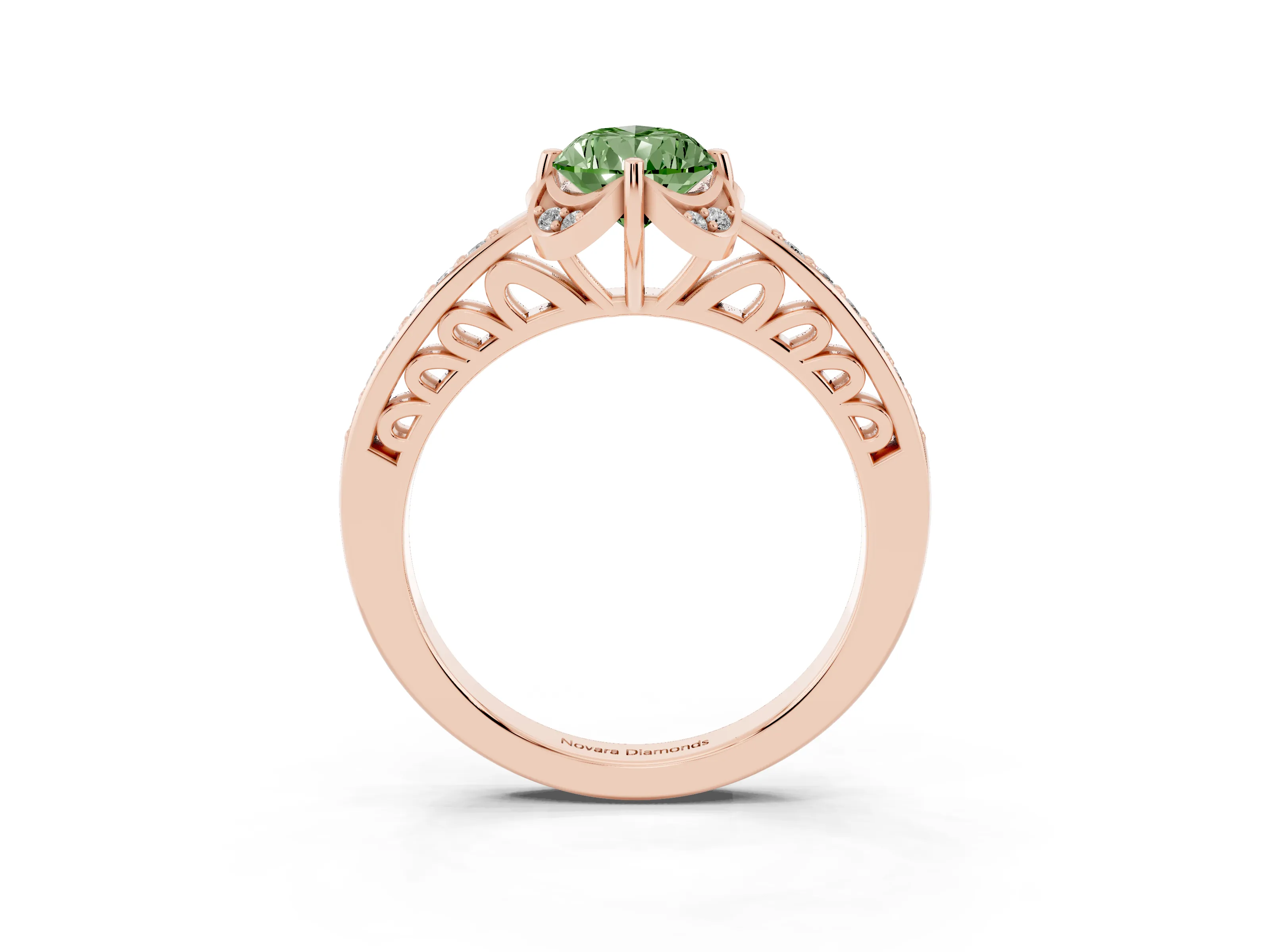 Fancy Green Pear Cut Diamond Halo Ring Set in Rose gold with Channel Set Band and Prong Setting