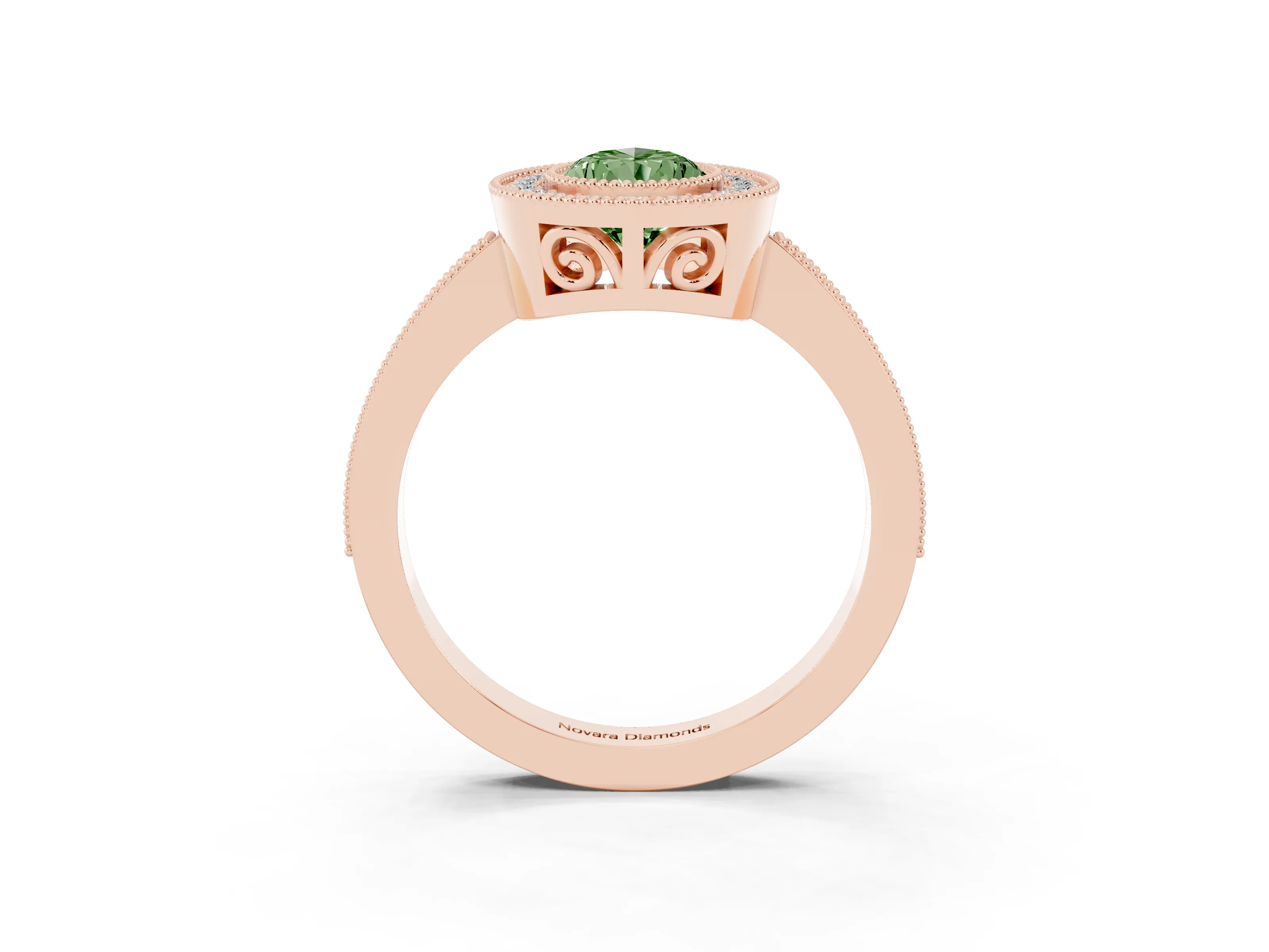 Fancy Green Pear Cut Diamond Round Halo Ring Set in Rose gold with Pavé Band