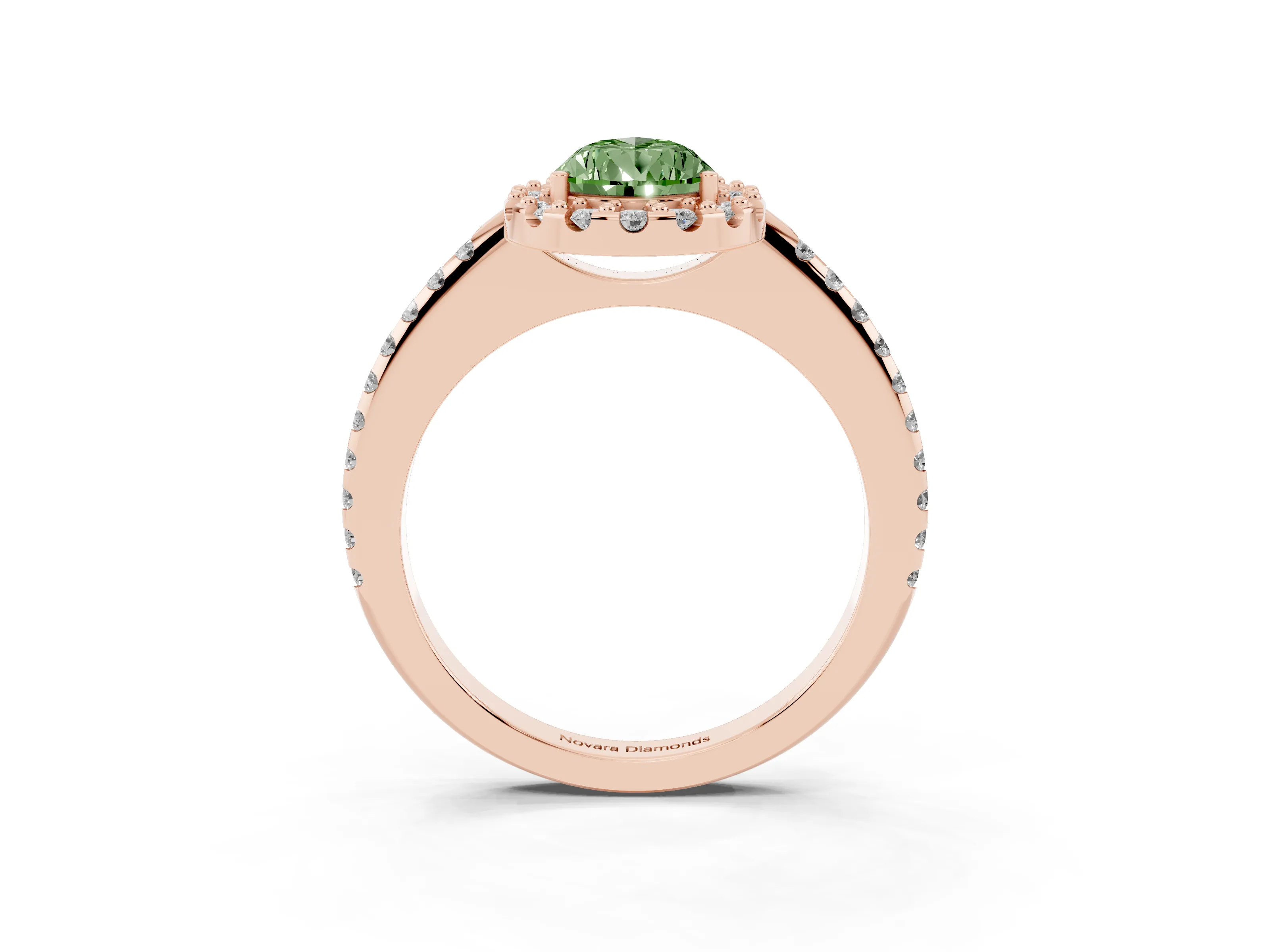 Fancy Green Pear Cut Diamond Pavé Halo Ring Set in Rose gold with Prong Setting