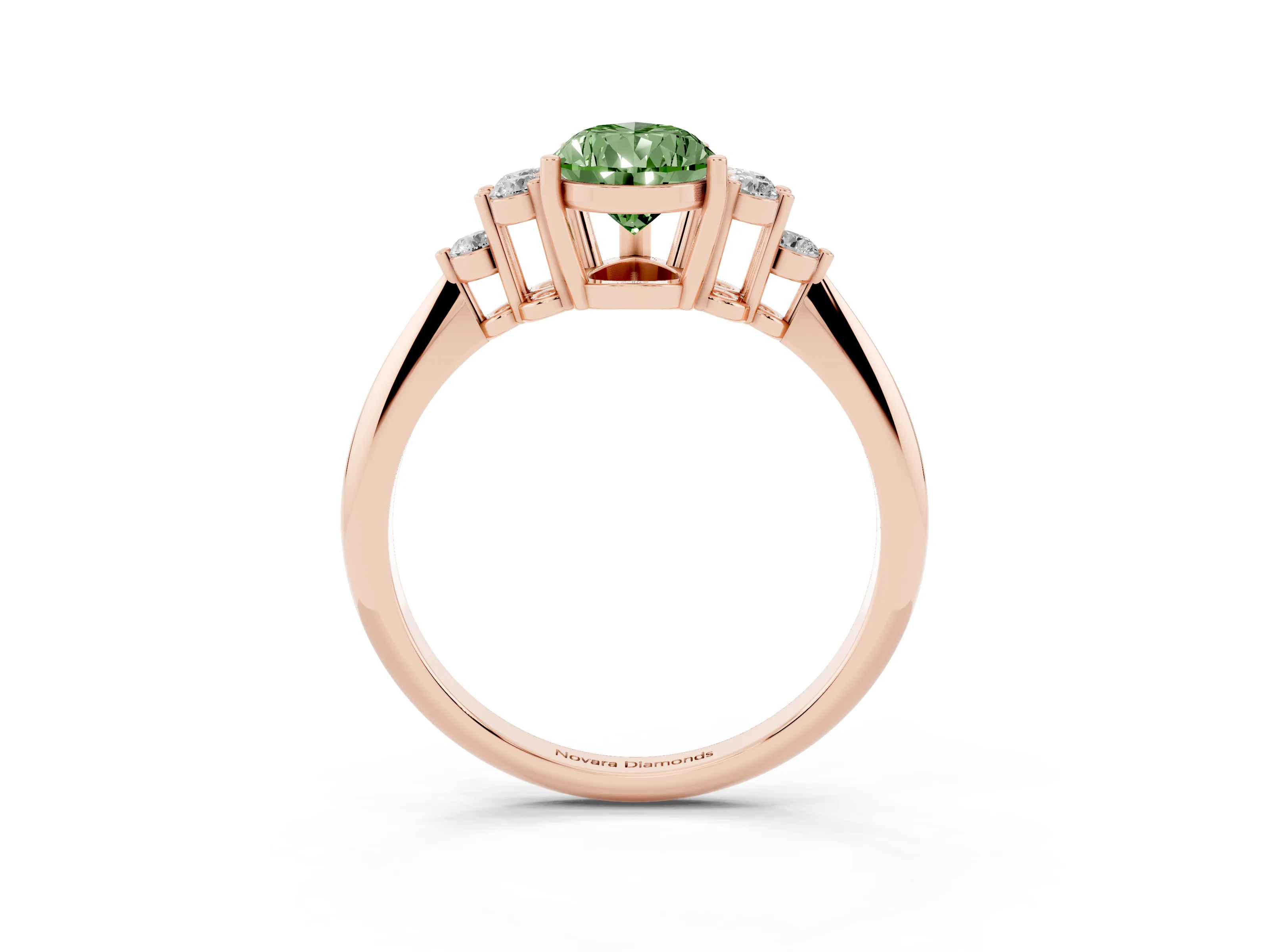 Fancy Green Pear Cut Diamond Cluster Ring Set in Rose gold with Plain Band and Prong Setting