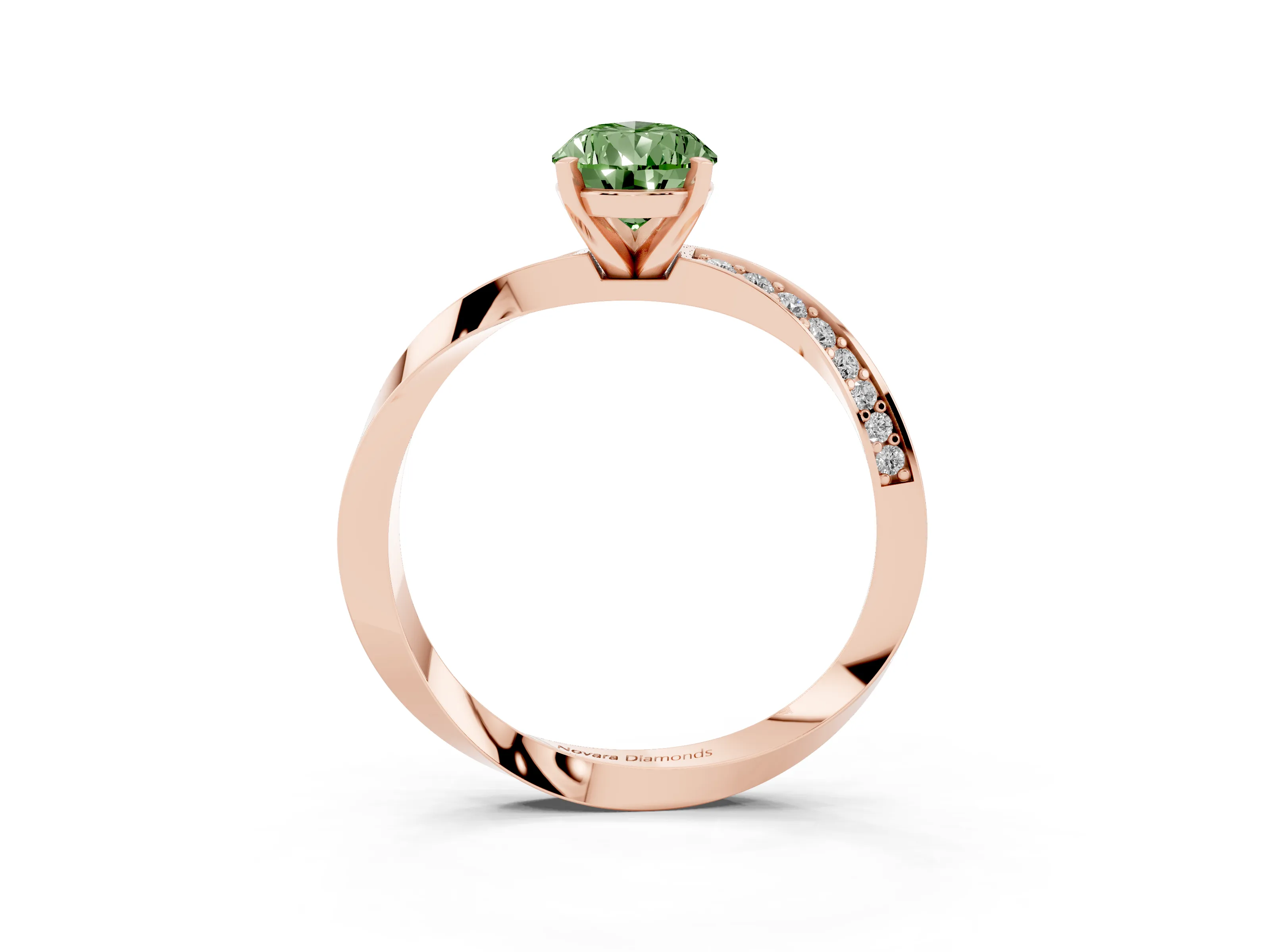Fancy Green Pear Cut Diamond Engagement Ring Set in Rose gold with Side Stone Accents and Prong Setting
