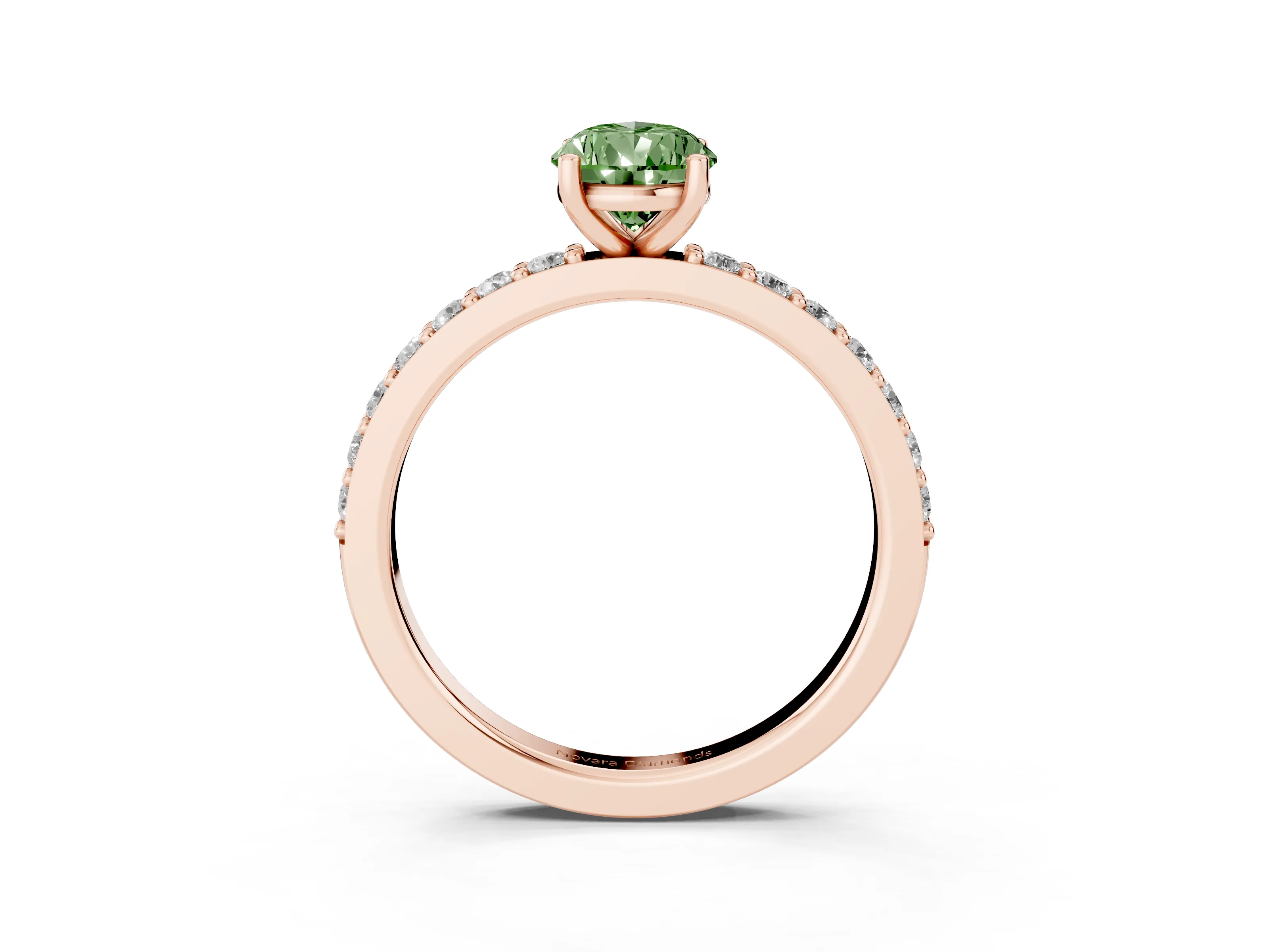 Fancy Green Pear Cut Diamond Solitaire Set in Rose gold with Round Pavé Band and Prong Setting