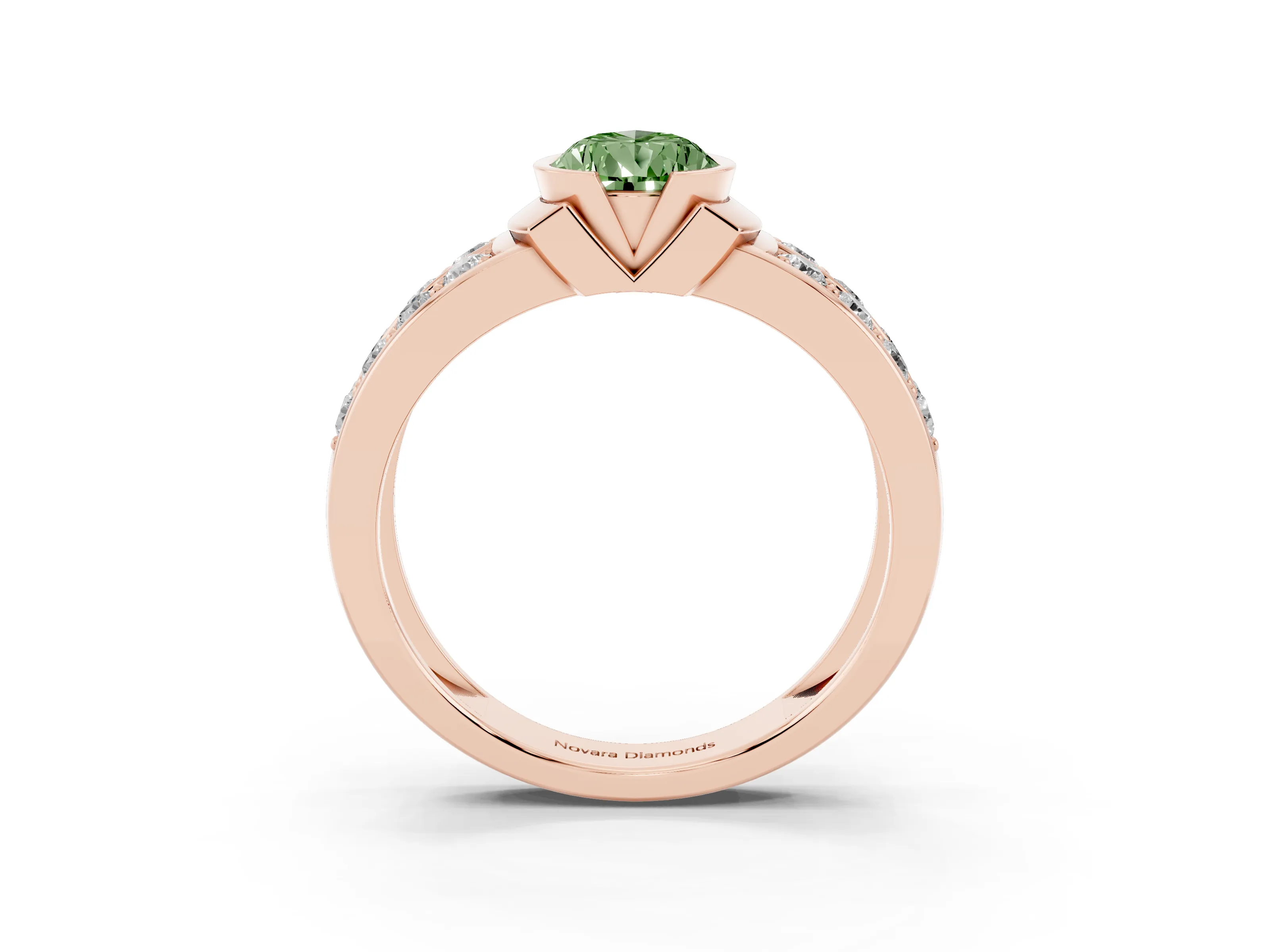 Fancy Green Pear Cut Diamond Wide Channel Set Band Ring Set in Rose gold with Bezel Setting