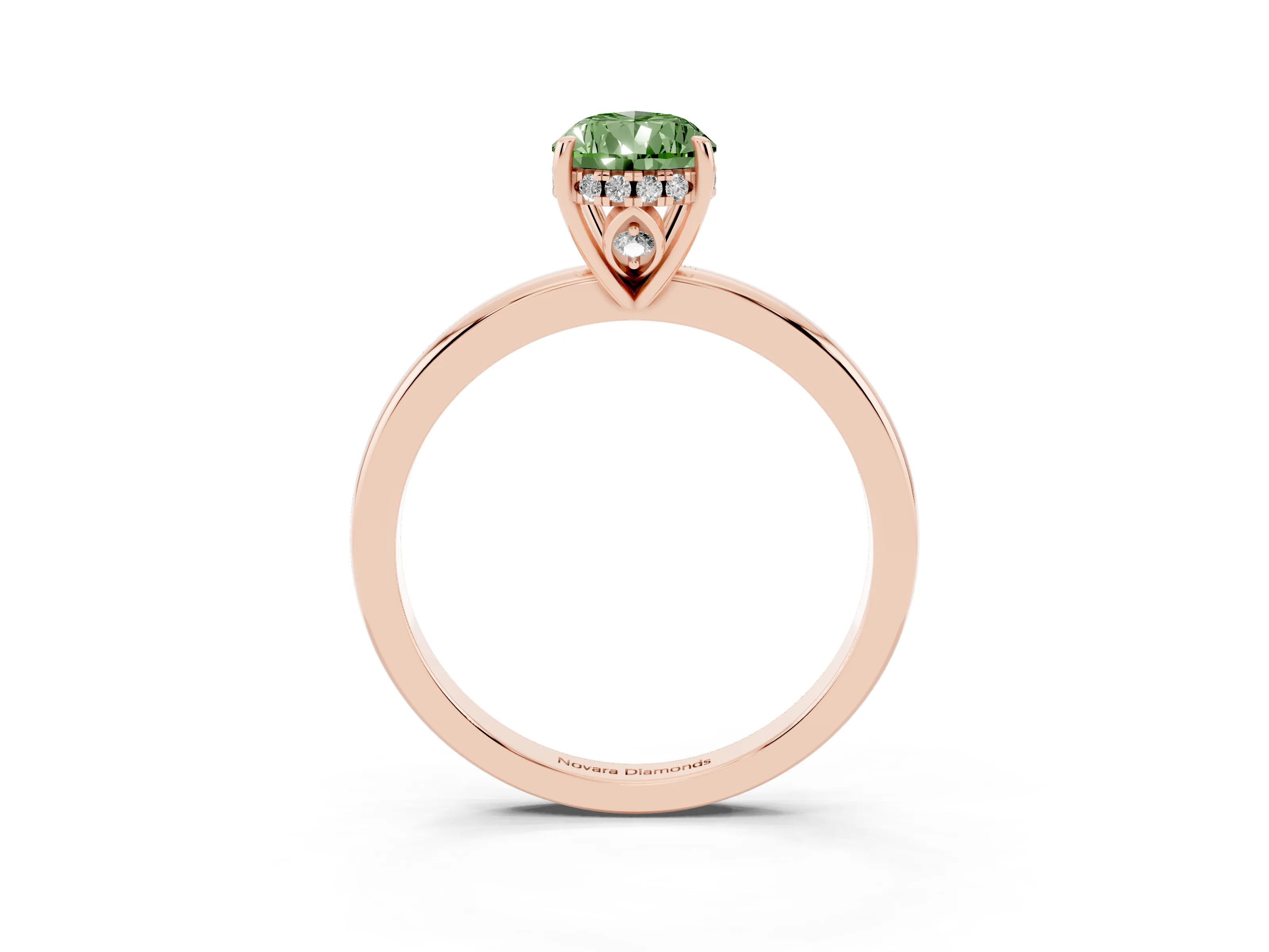 Fancy Green Pear Cut Diamond Solitaire Ring Set in Rose gold with Plain Band and Prong Setting