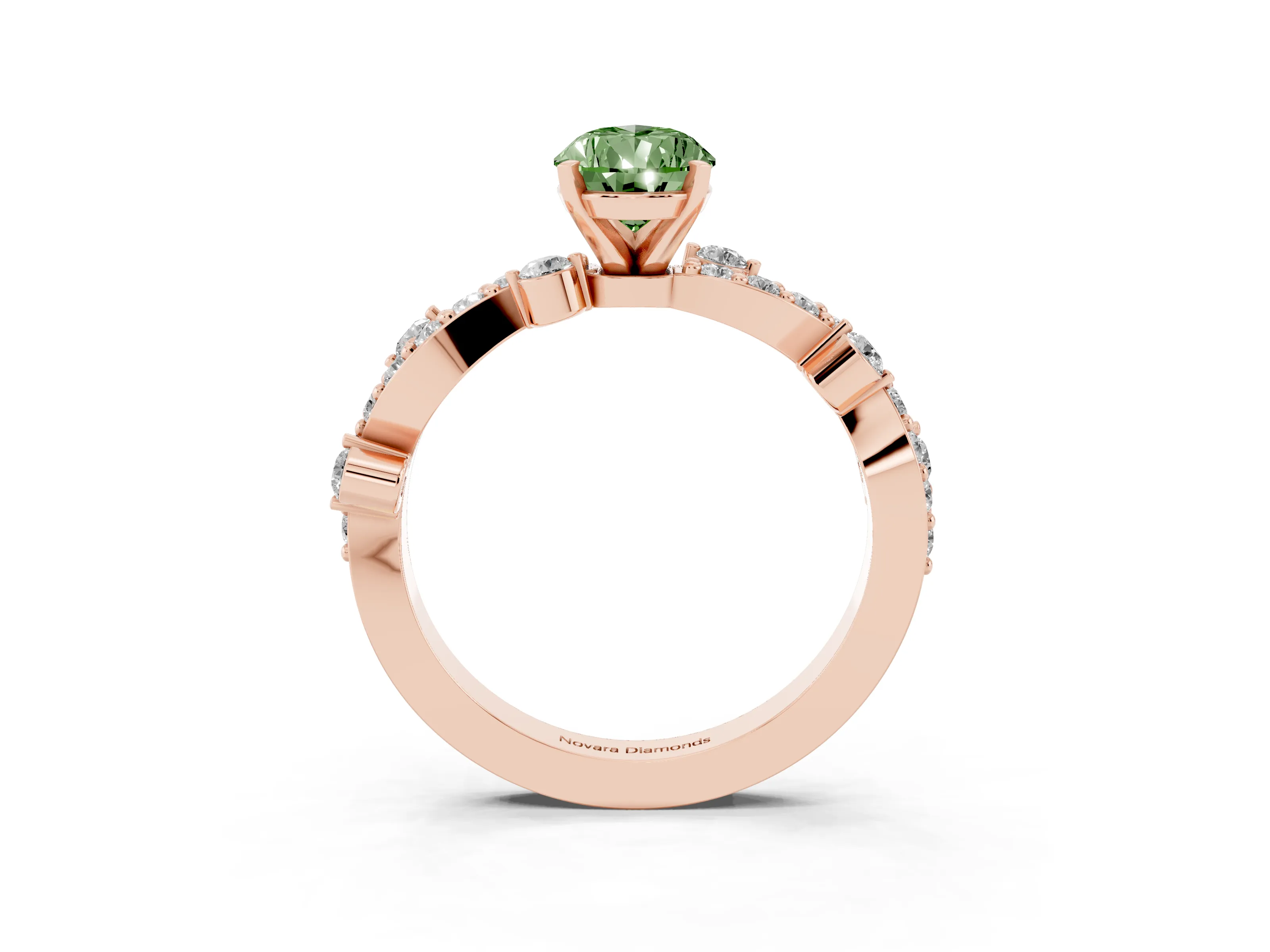 Fancy Green Pear Cut Diamond Solitaire Twisted Band Set in Rose gold with Pavé Setting