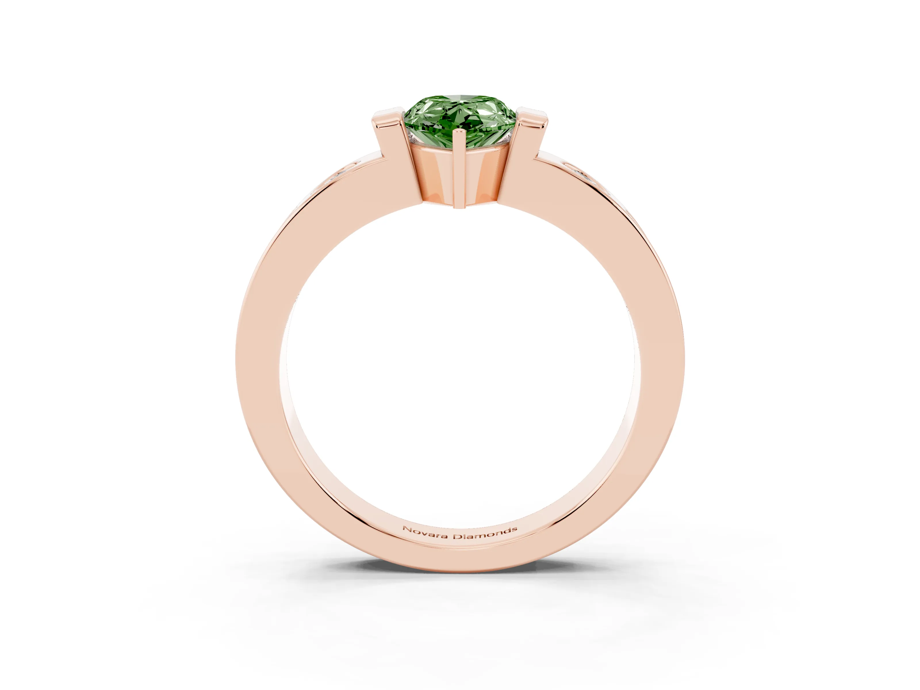 Fancy Green Pear Cut Diamond Channel-Set Band Ring Set in Rose gold with Bezel Prong Setting