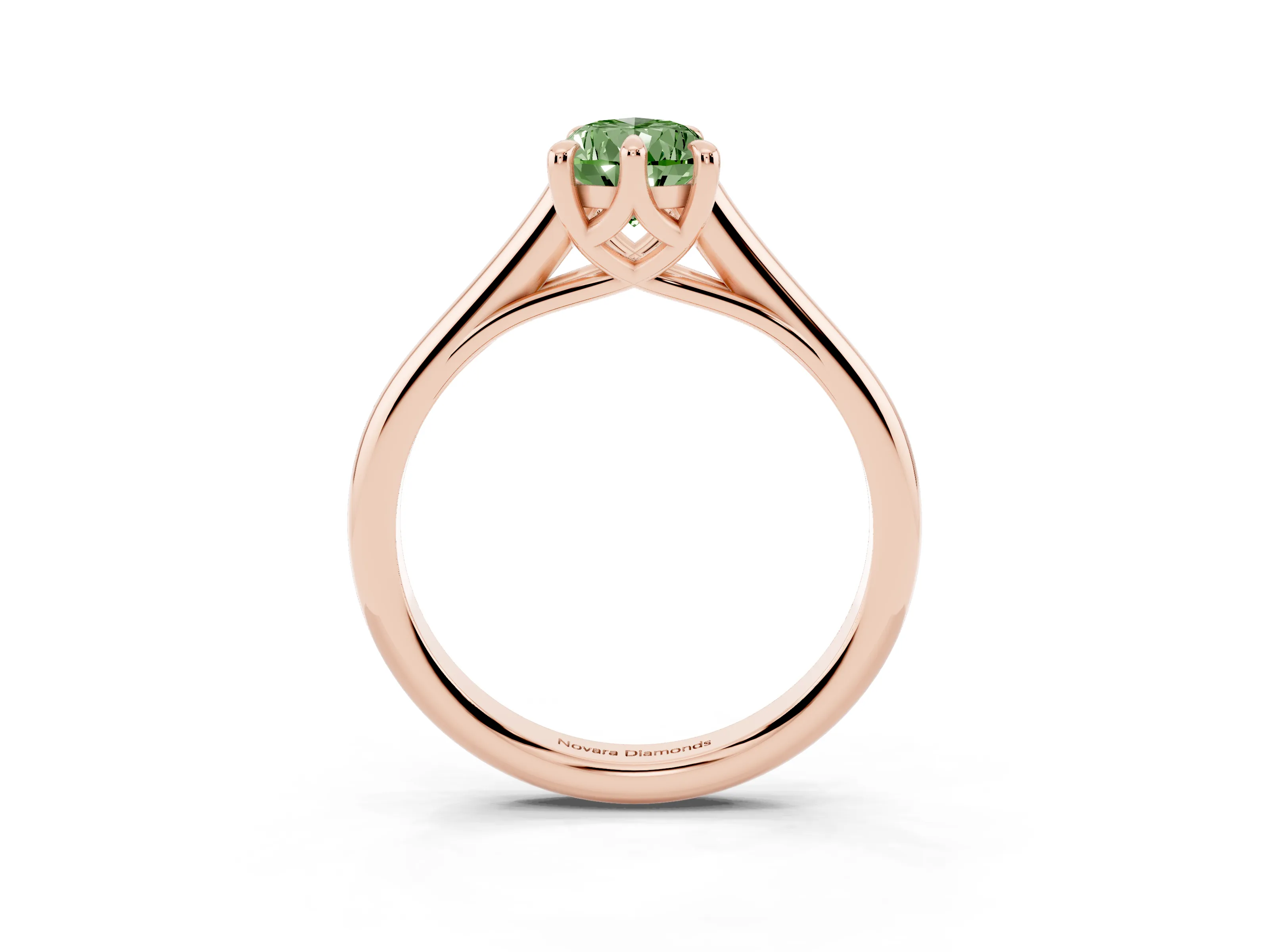 Fancy Green Pear Cut Diamond Solitaire Engagement Ring Set in Rose gold with Prong Setting and Plain Classic Band