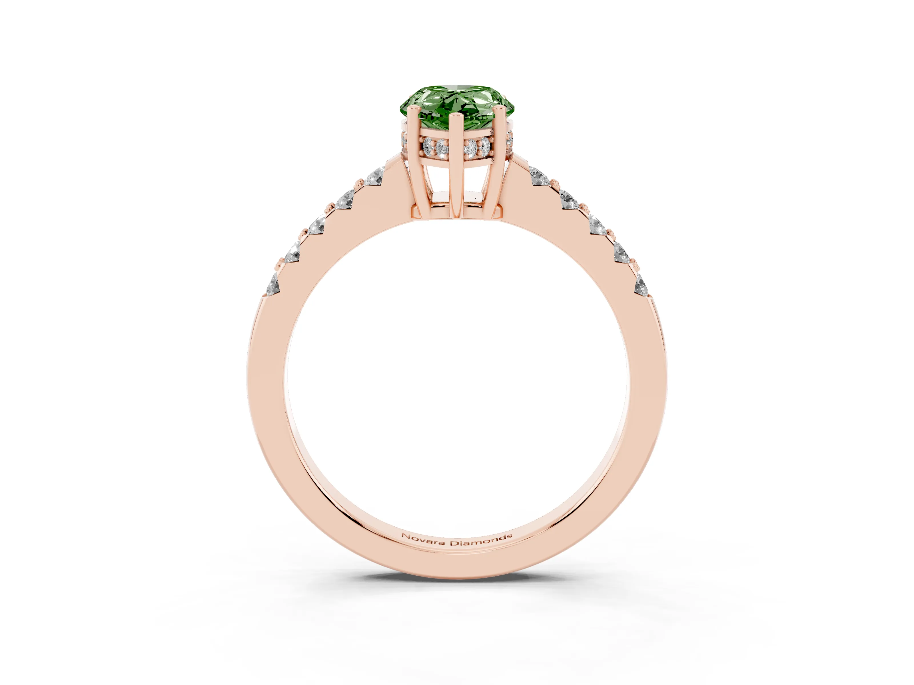 Fancy Green Pear Cut Diamond Solitaire Engagement Ring Set in Rose gold with Pavé Band and Prong Setting
