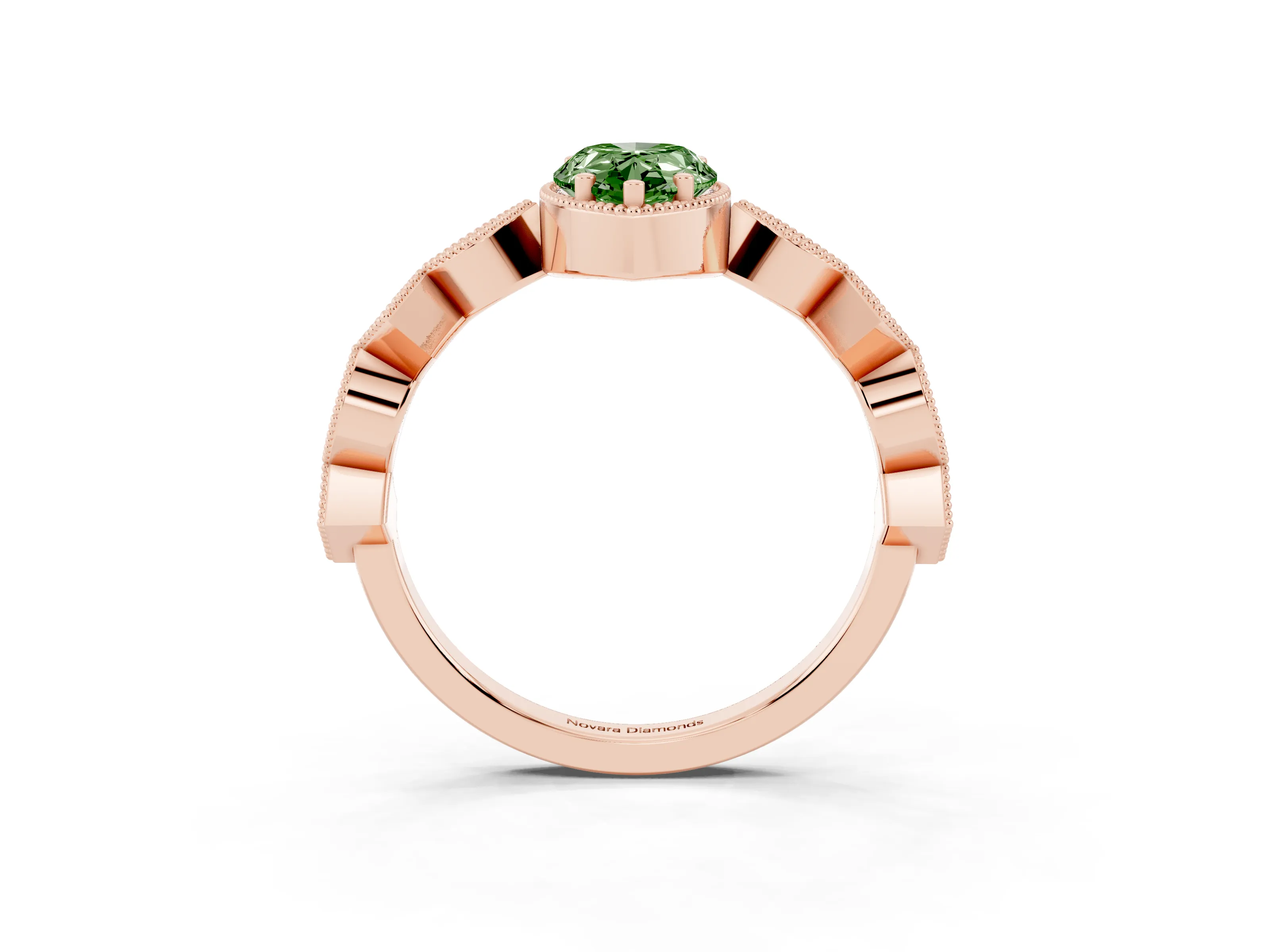 Fancy Green Pear Cut Diamond Milgrain Marquise Twist Band Ring Set in Rose gold with Prong Setting