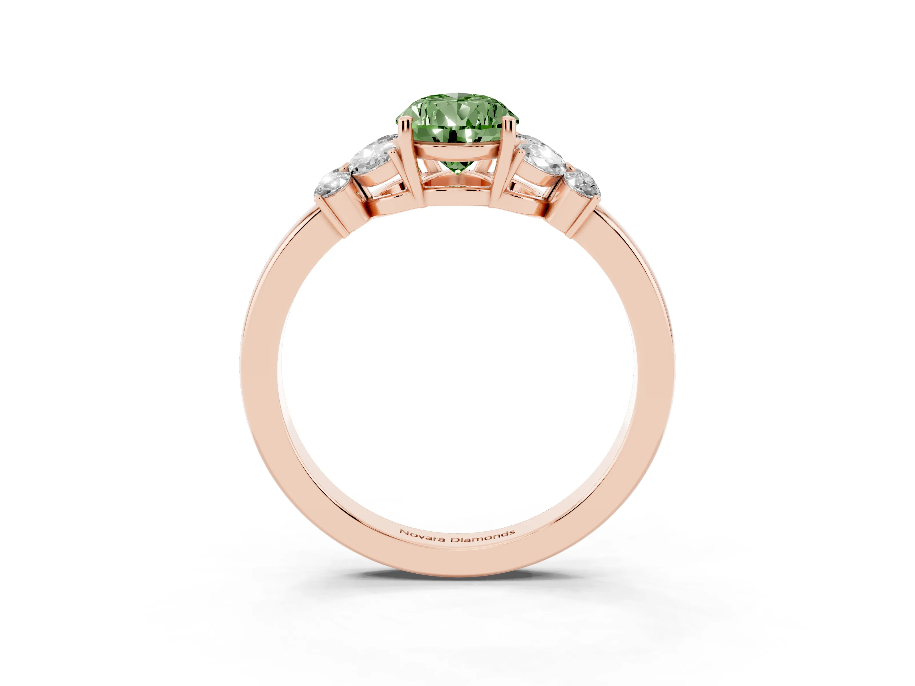 Fancy Green Pear Cut Diamond Solitaire Floral Ring Set in Rose gold with Marquise Petals and Prong Setting