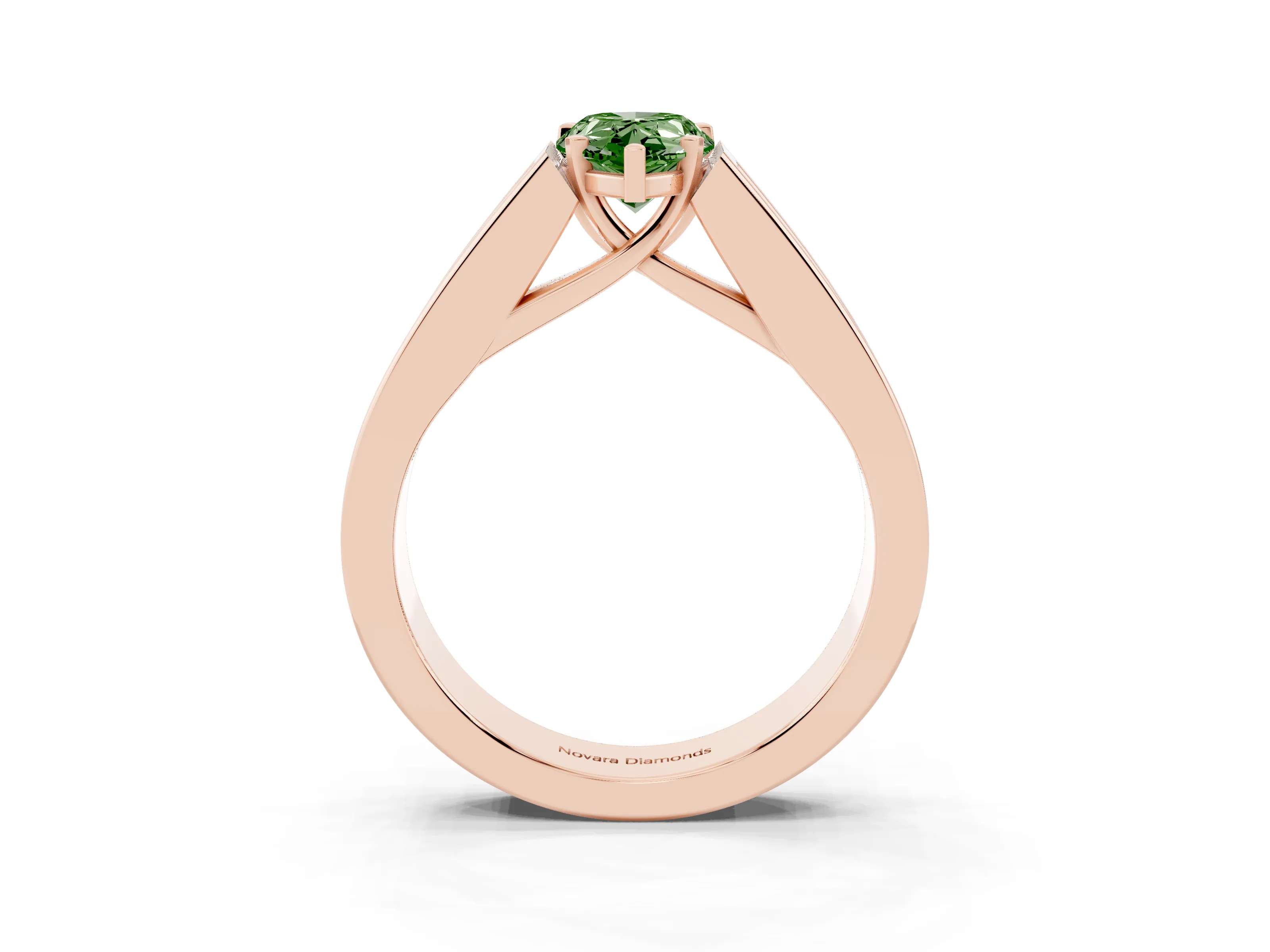 Fancy Green Pear Cut Diamond Solitaire Ring Set in Rose gold with Channel-Set Accent Stones and Prong Setting
