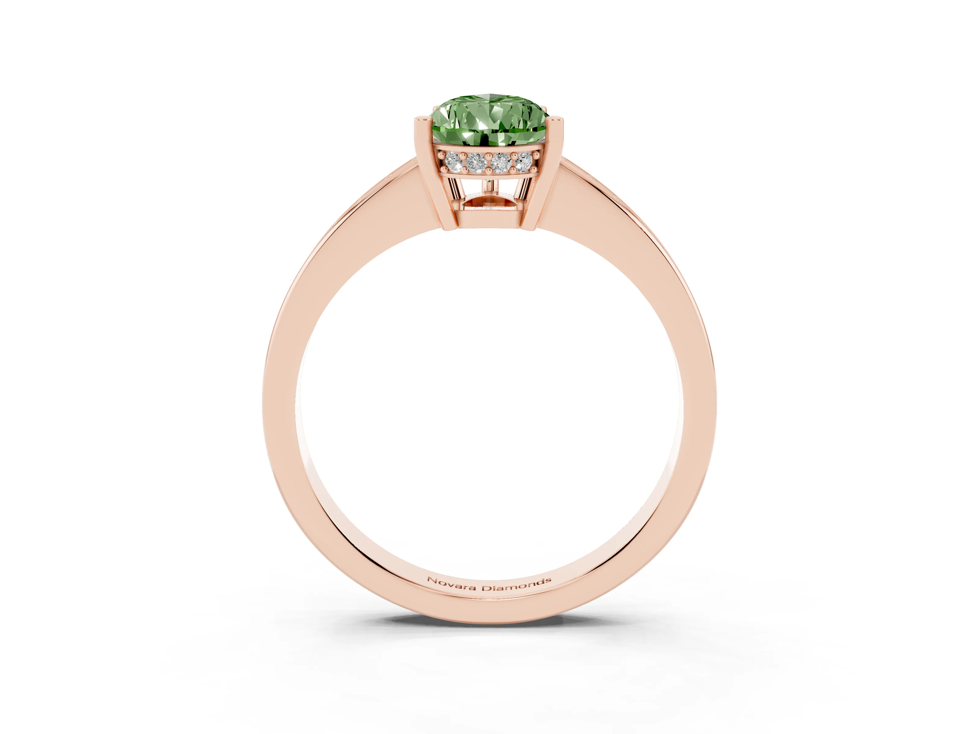 Fancy Green Pear Cut Diamond Pavé Band Prong Set Solitaire Ring Set in Rose gold