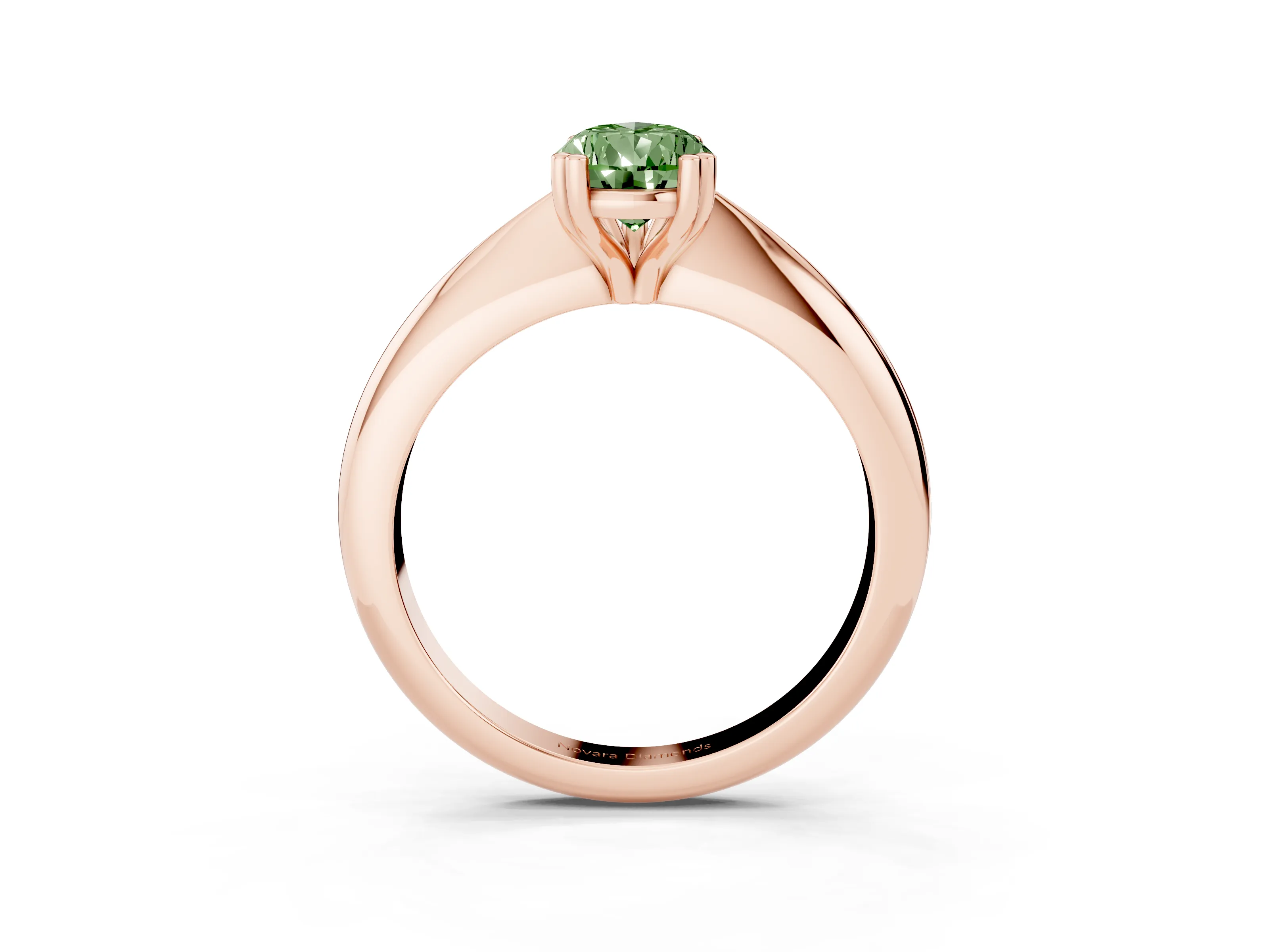 Fancy Green Pear Cut Diamond Solitaire Engagement Ring Set in Rose gold with Tapered Band and Prong Setting