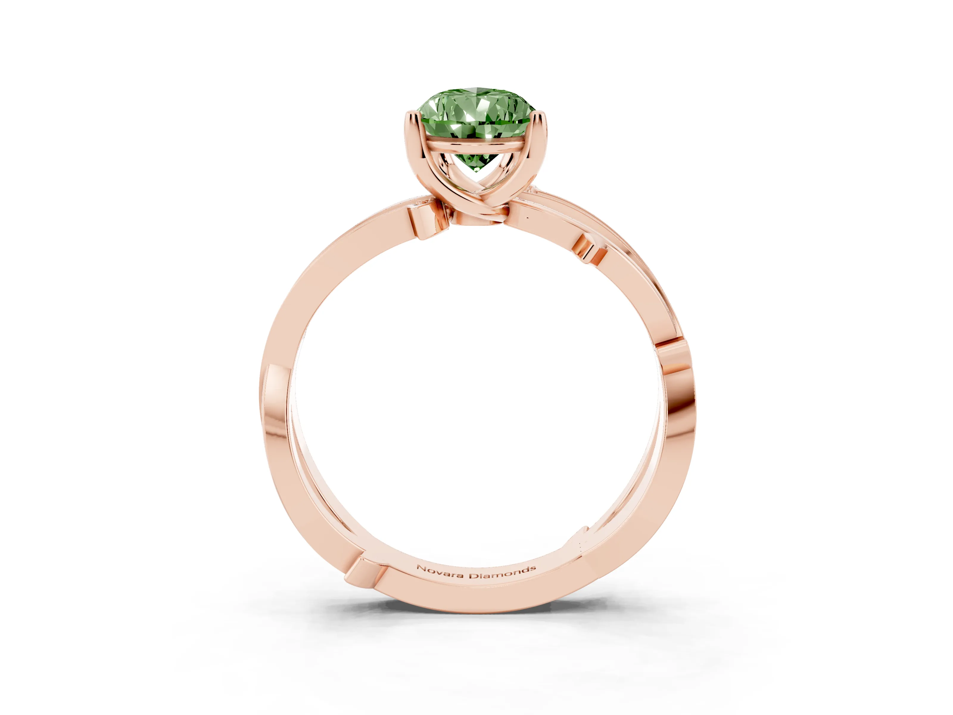 Fancy Green Pear Cut Diamond Pavé Twist Band Solitaire Ring Set in Rose gold with Prong Setting