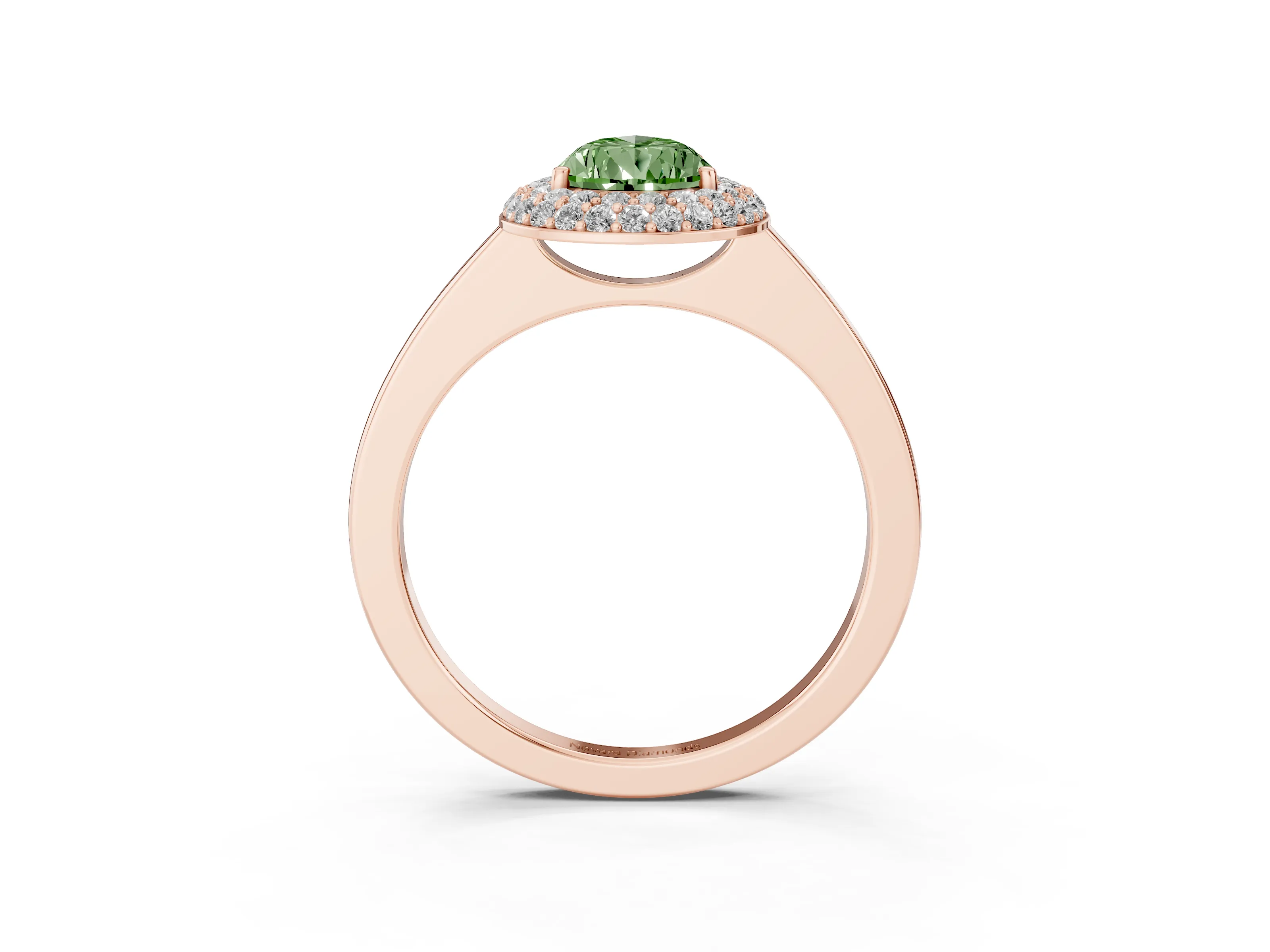 Fancy Green Pear Cut Diamond Halo Engagement Ring Set in Rose gold with Solitaire Band and Prong Setting