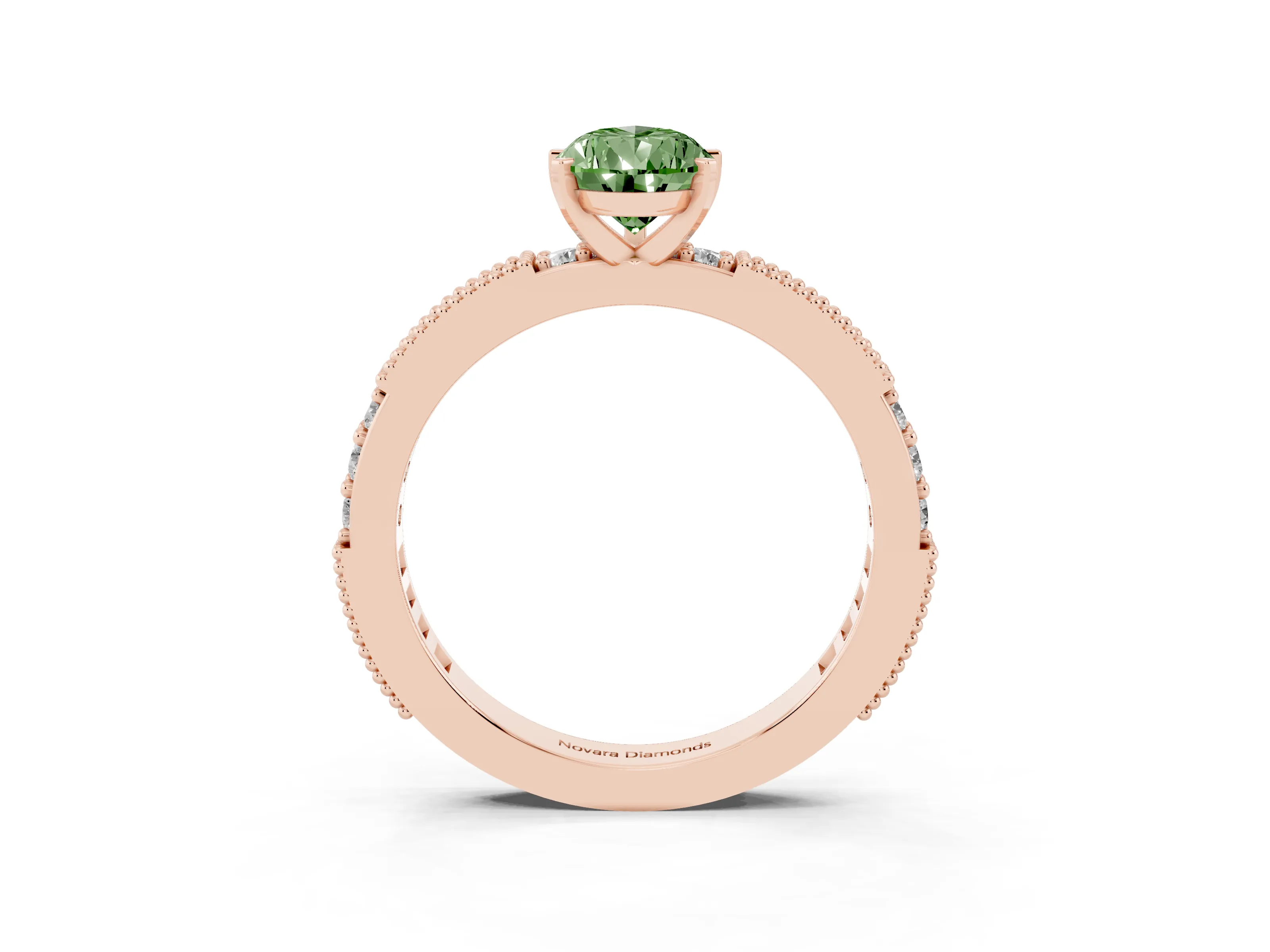 Fancy Green Pear Cut Diamond Solitaire Ring Set in Rose gold with Slim Pavé Band and Prong Setting