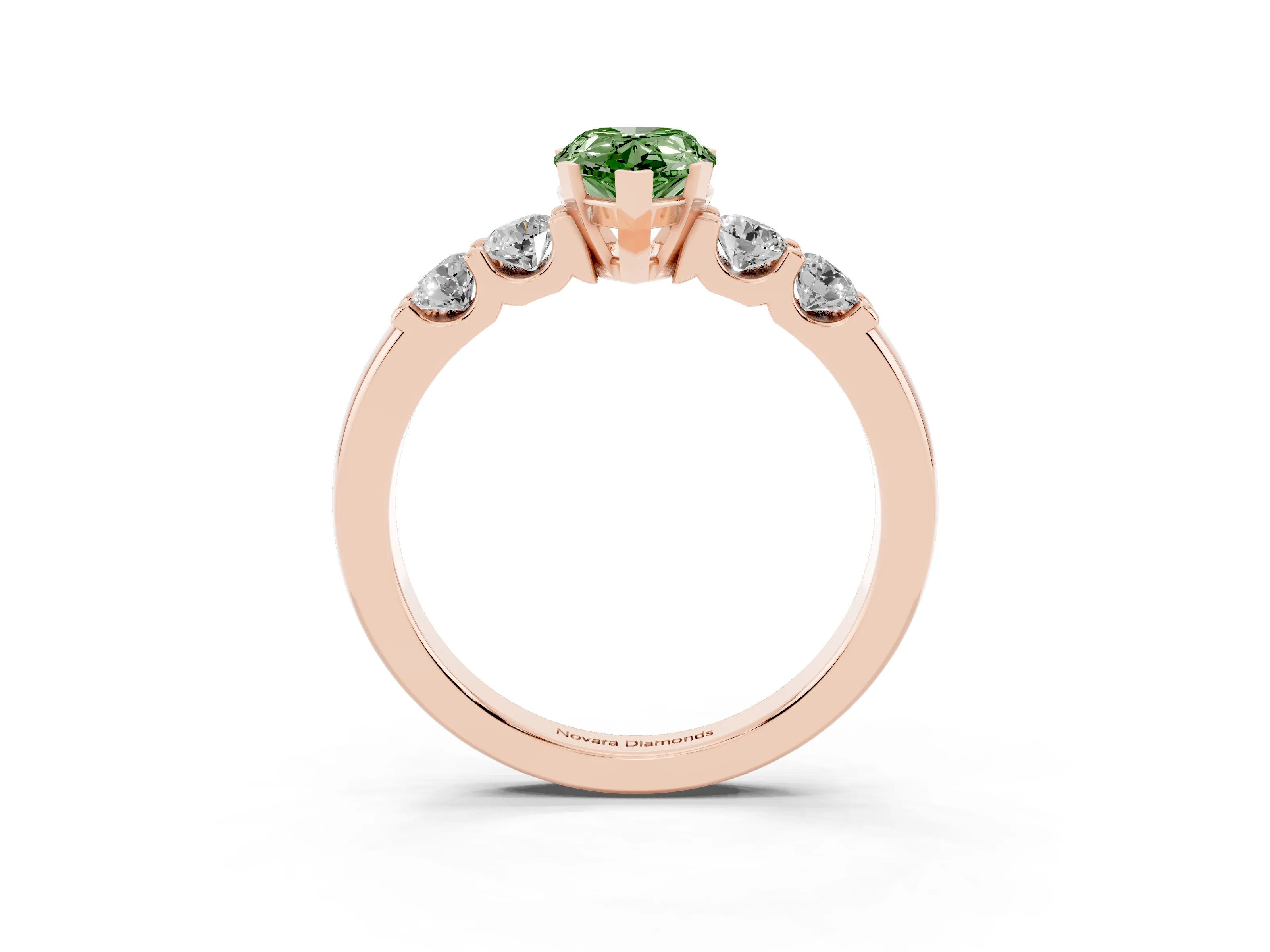 Fancy Green Pear Cut Diamond Five-Stone Prong Set Engagement Ring Set in Rose gold with Channel Band