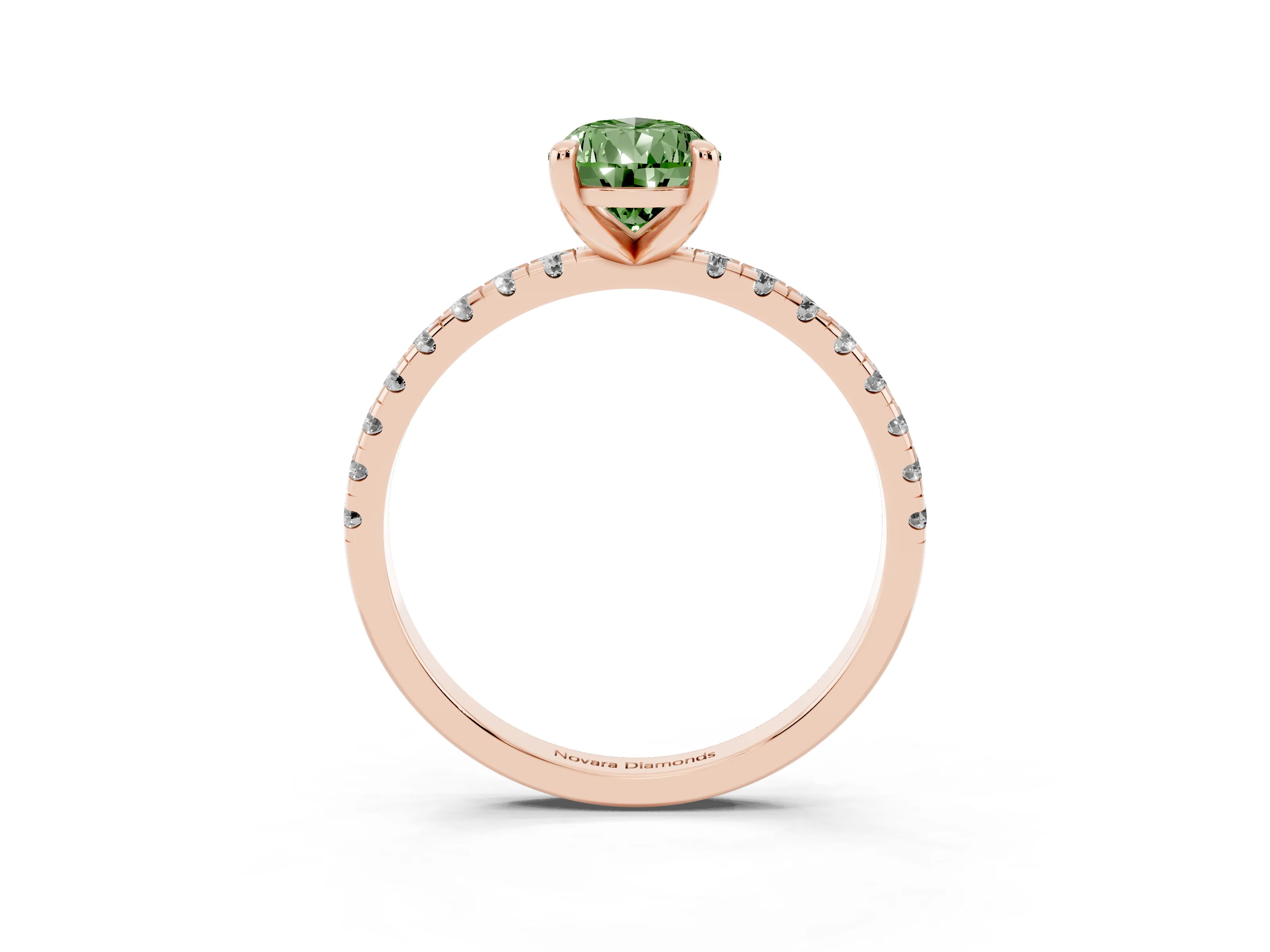 Fancy Green Pear Cut Diamond Brilliant Solitaire Ring Set in Rose gold with Pavé Band and Prong Setting