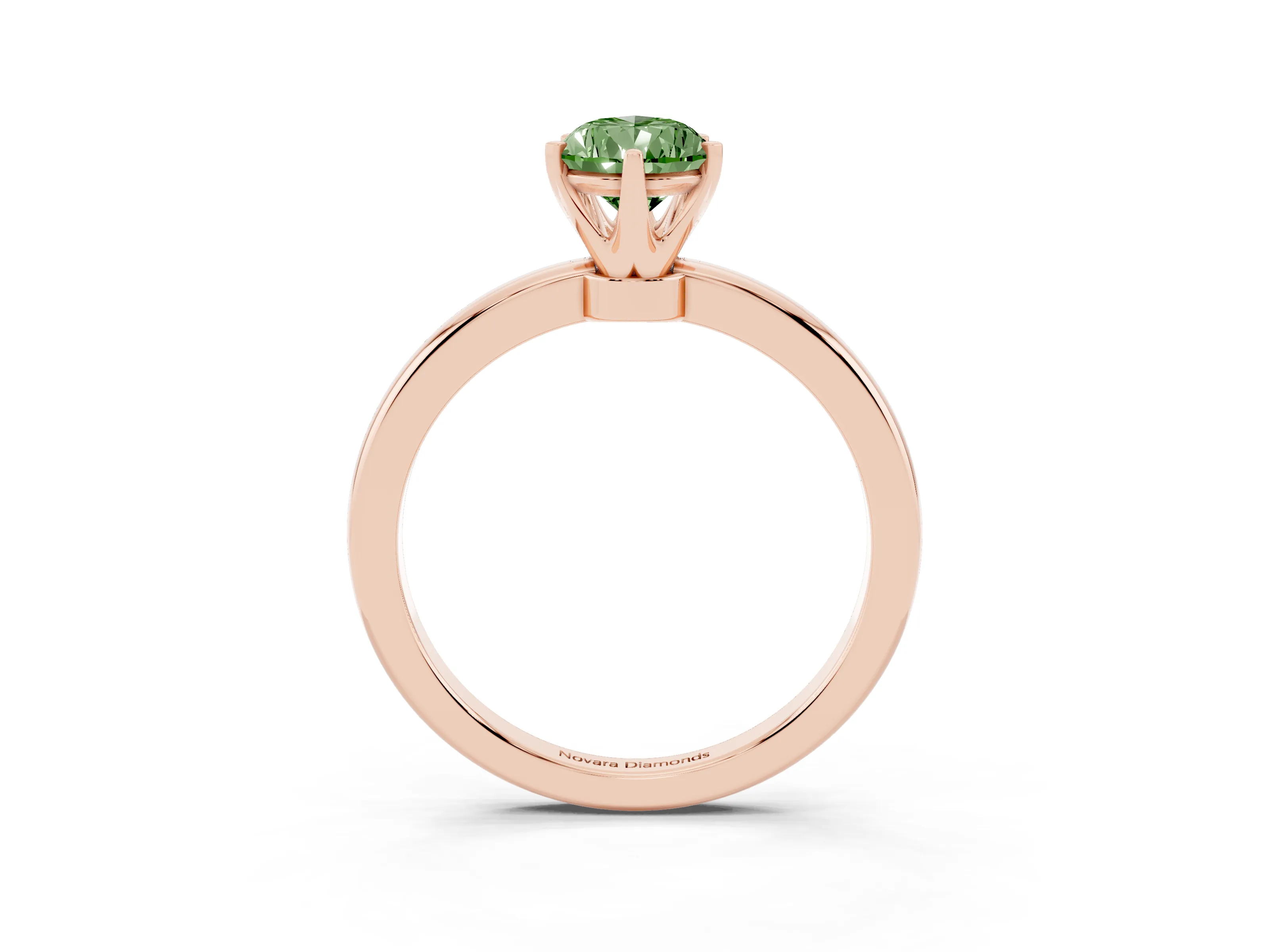 Fancy Green Pear Cut Diamond Solitaire Ring Set in Rose gold with Raised Prong Setting on a Classic Band