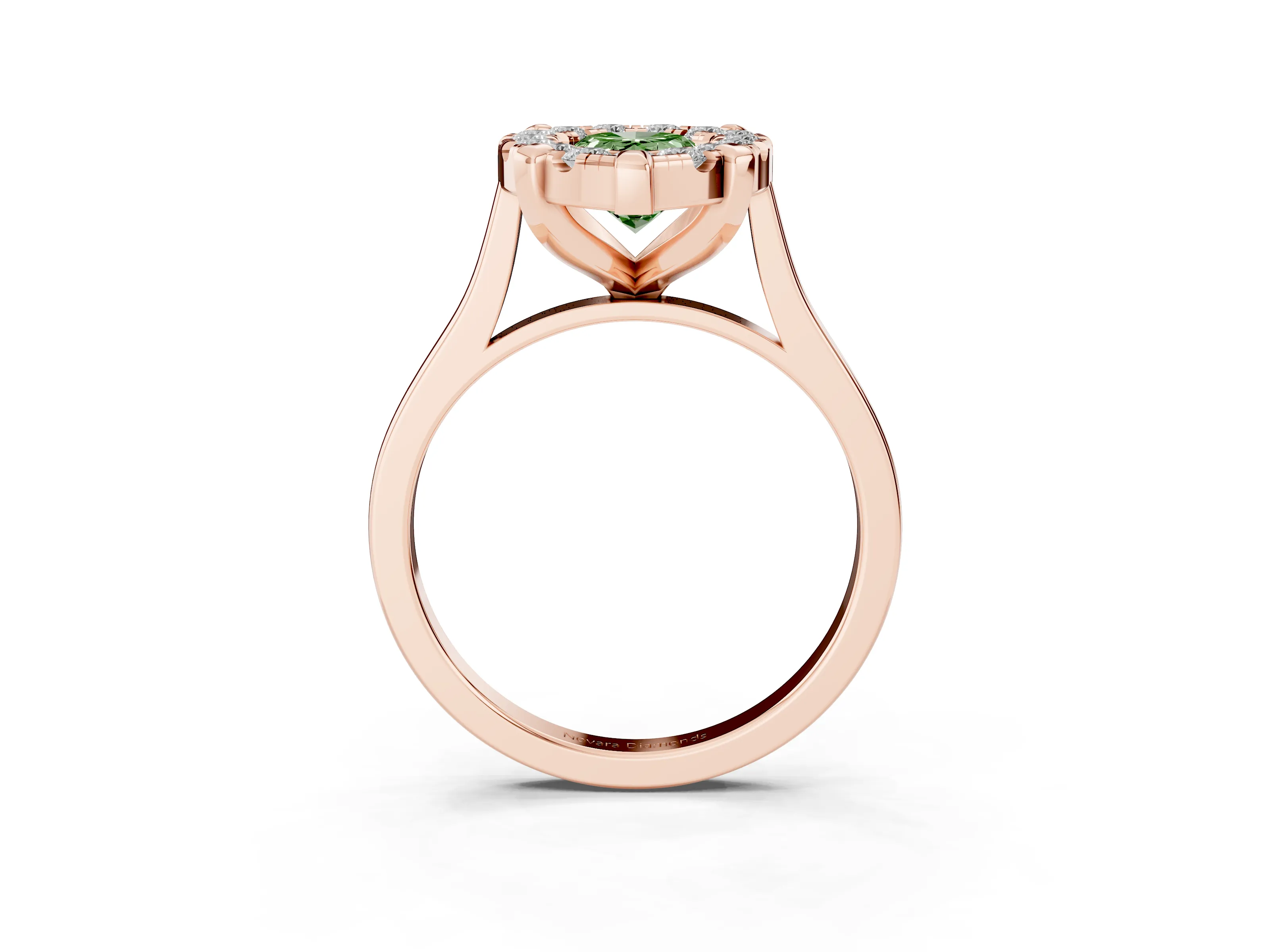 Fancy Green Pear Cut Diamond Cluster Halo Solitaire Ring Set in Rose gold with Prong Setting