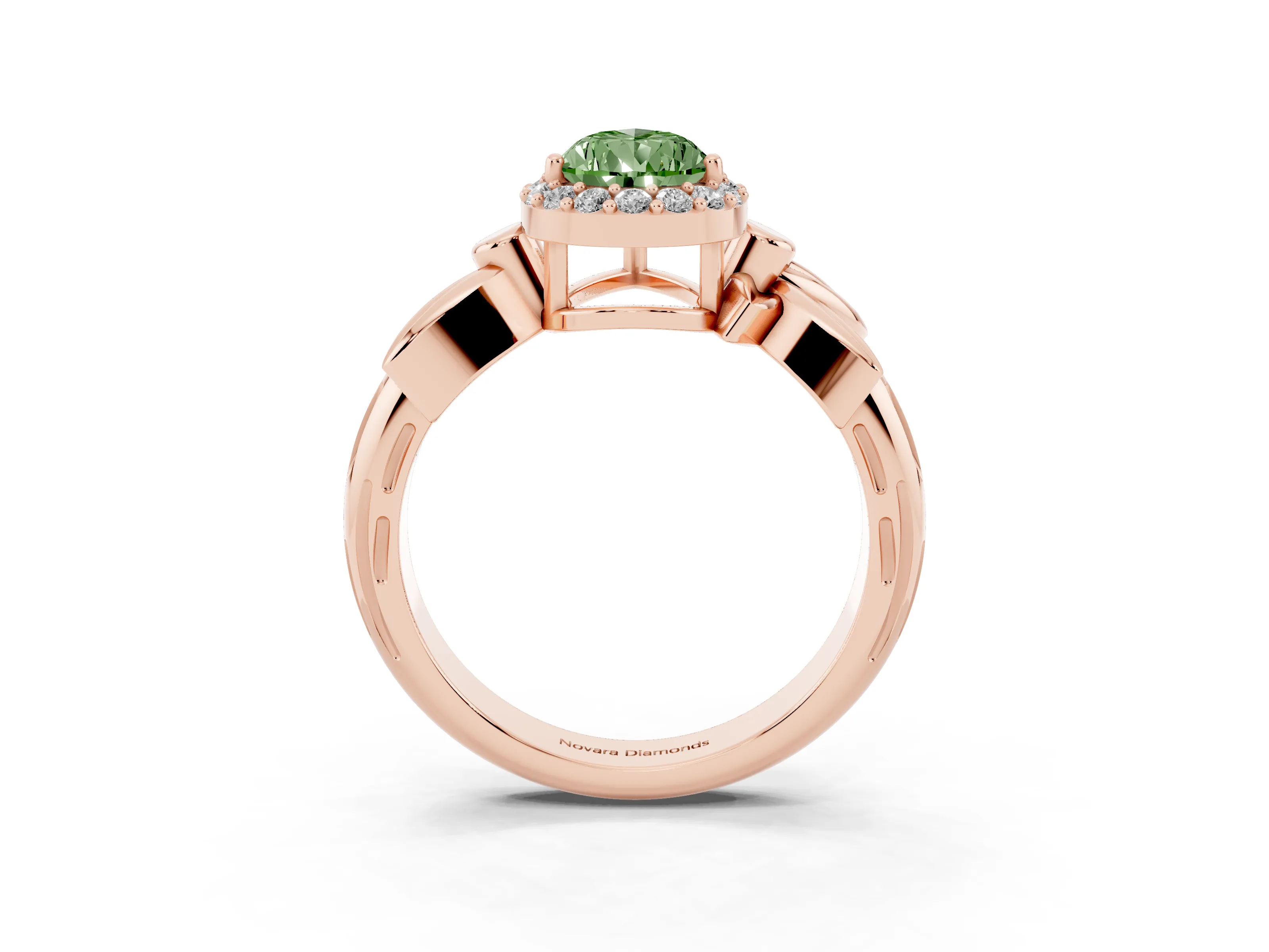 Fancy Green Pear Cut Diamond Halo Floral Band Ring Set in Rose gold with Prong Setting
