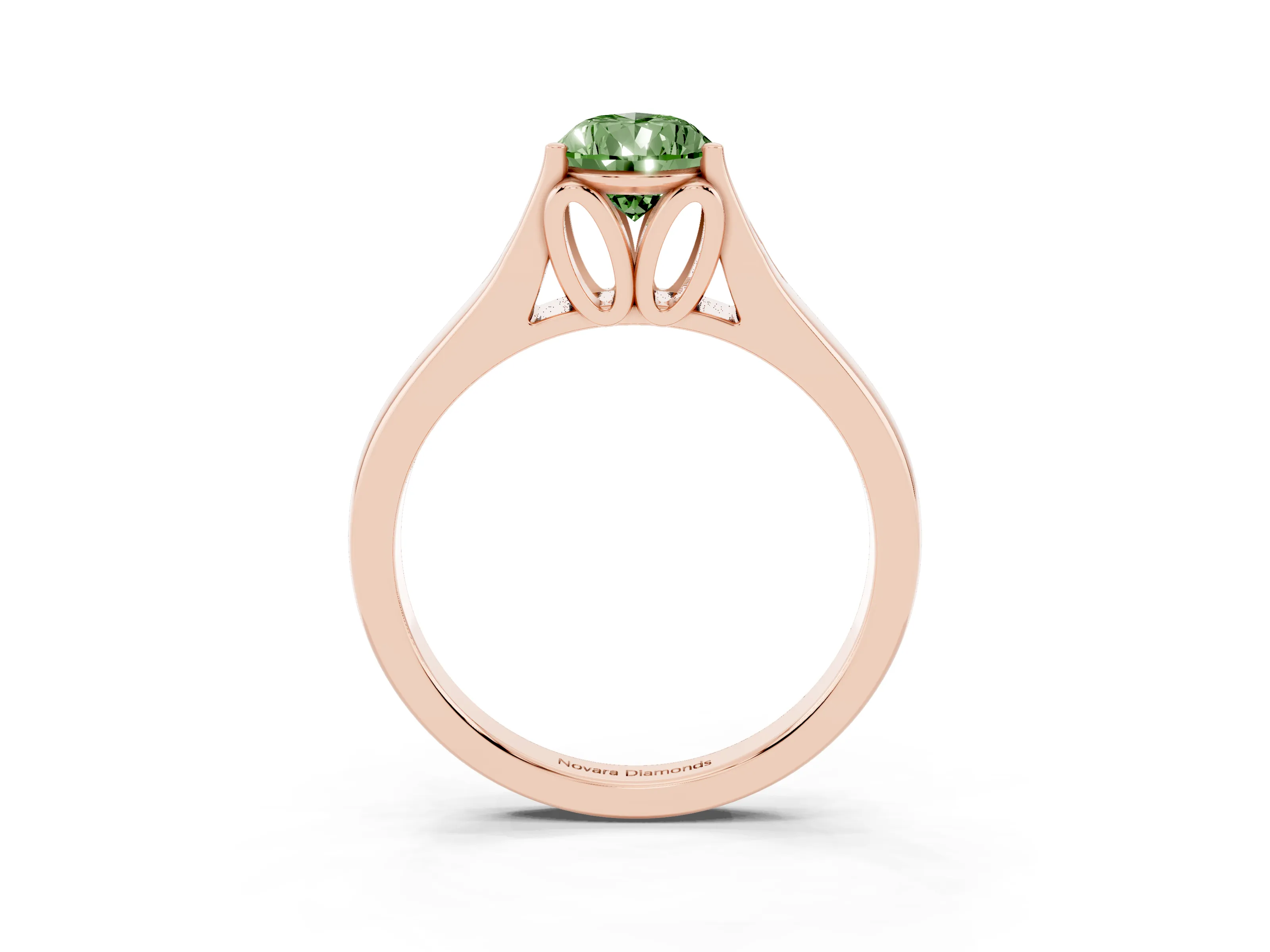 Fancy Green Pear Cut Diamond Solitaire Ring Set in Rose gold with Arched Cathedral Band and Prong Setting