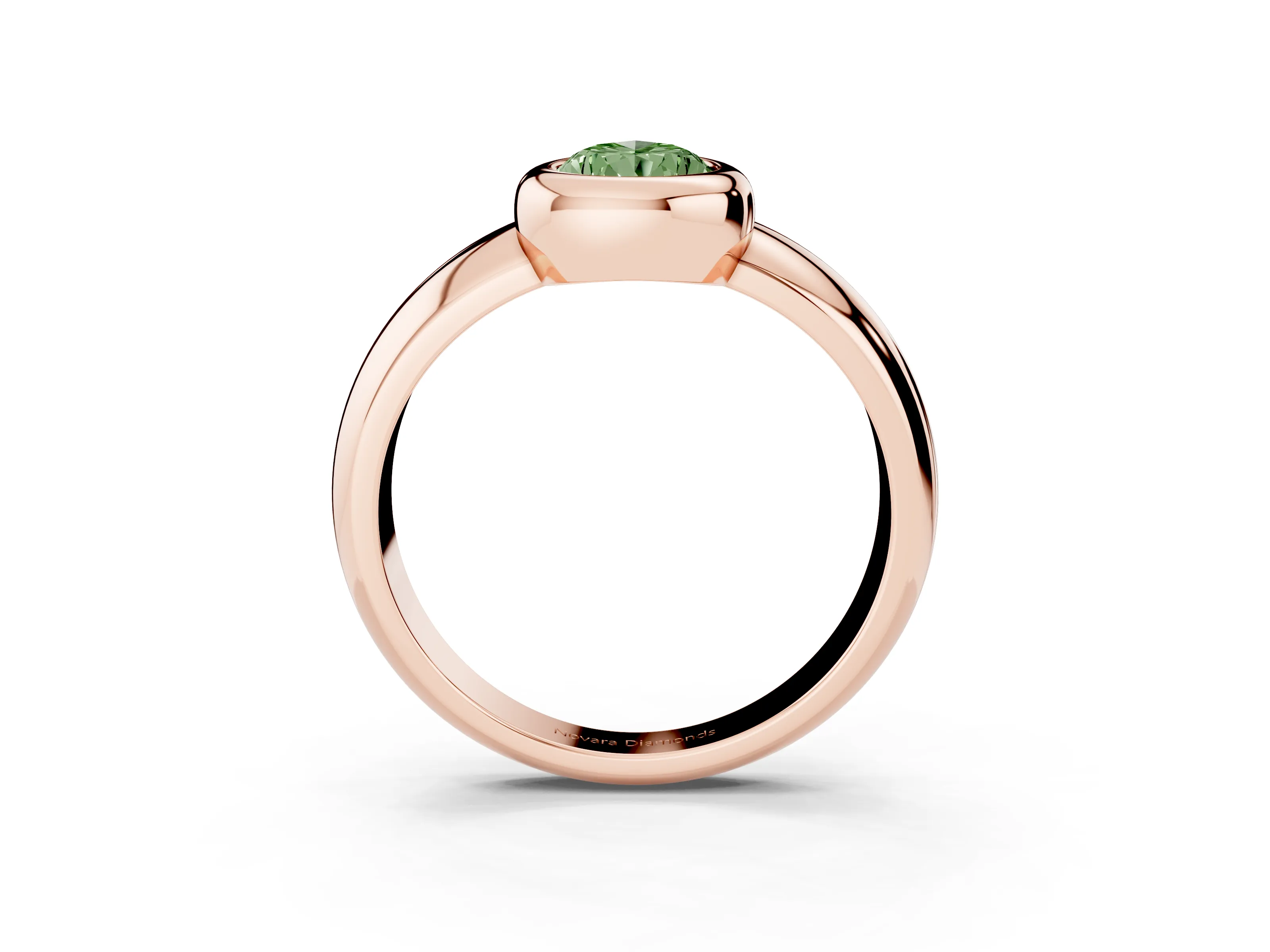 Fancy Green Bezel Set Pear Cut Diamond Solitaire Ring Set in Rose gold with Wide Band