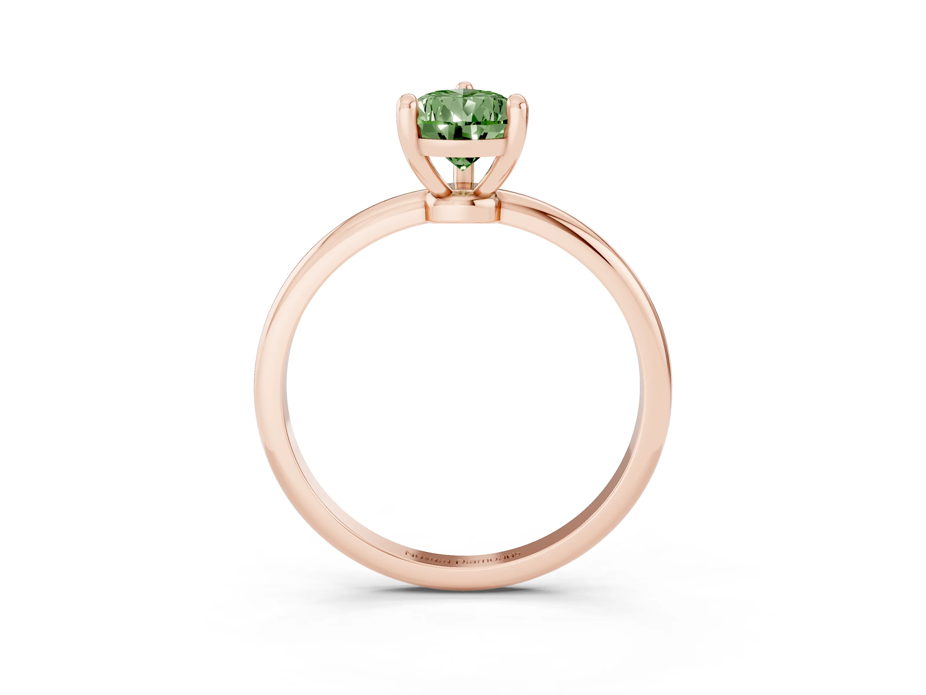 Fancy Green Pear Cut Diamond Solitaire Ring Set in Rose gold with Secure Prong Setting on a Classic Band