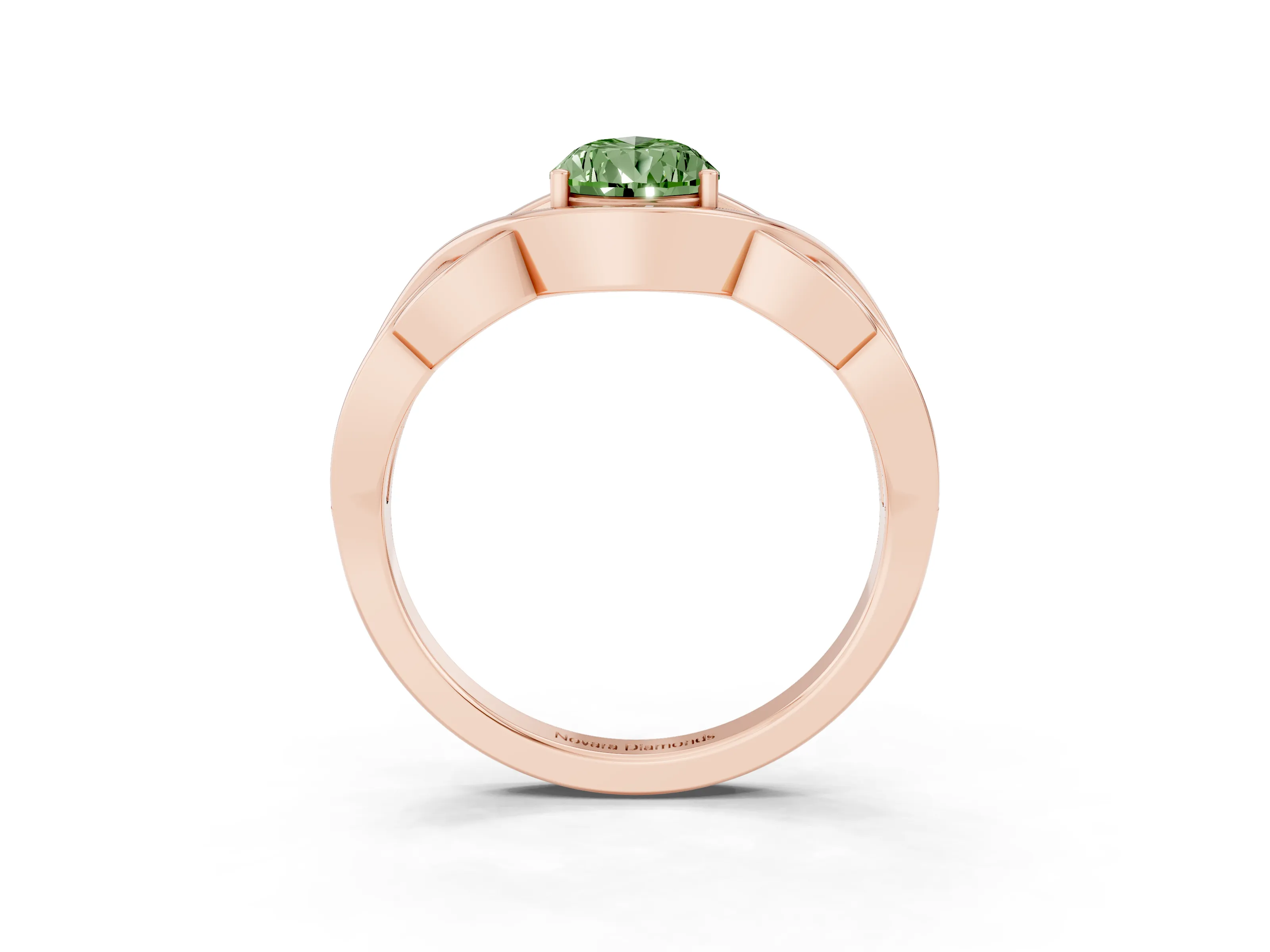Fancy Green Pear Cut Diamond Solitaire Ring Set in Rose gold with Intertwined Band