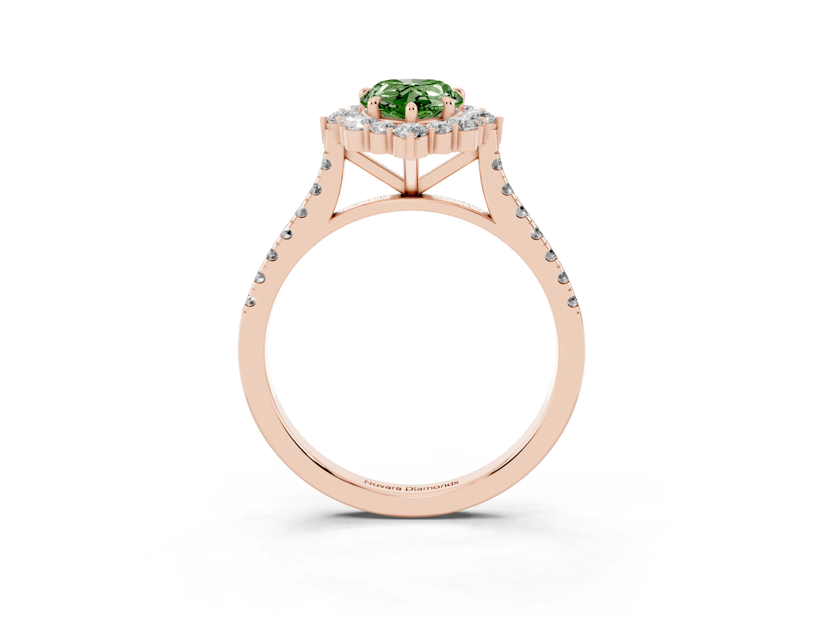 Fancy Green Pear Cut Diamond Halo Ring Set in Rose gold with Pavé Band and Prong Setting