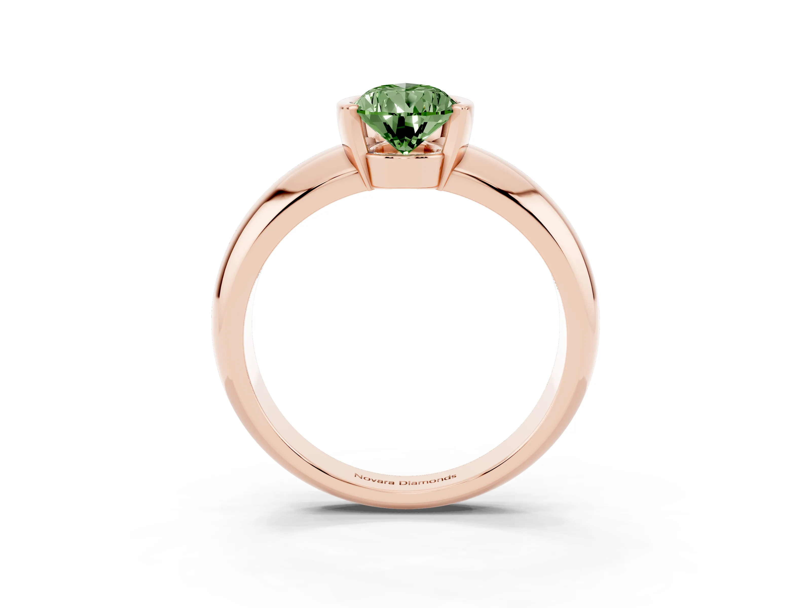 Fancy Green Pear Cut Diamond Solitaire Tension Set Ring Set in Rose gold with Wide Band