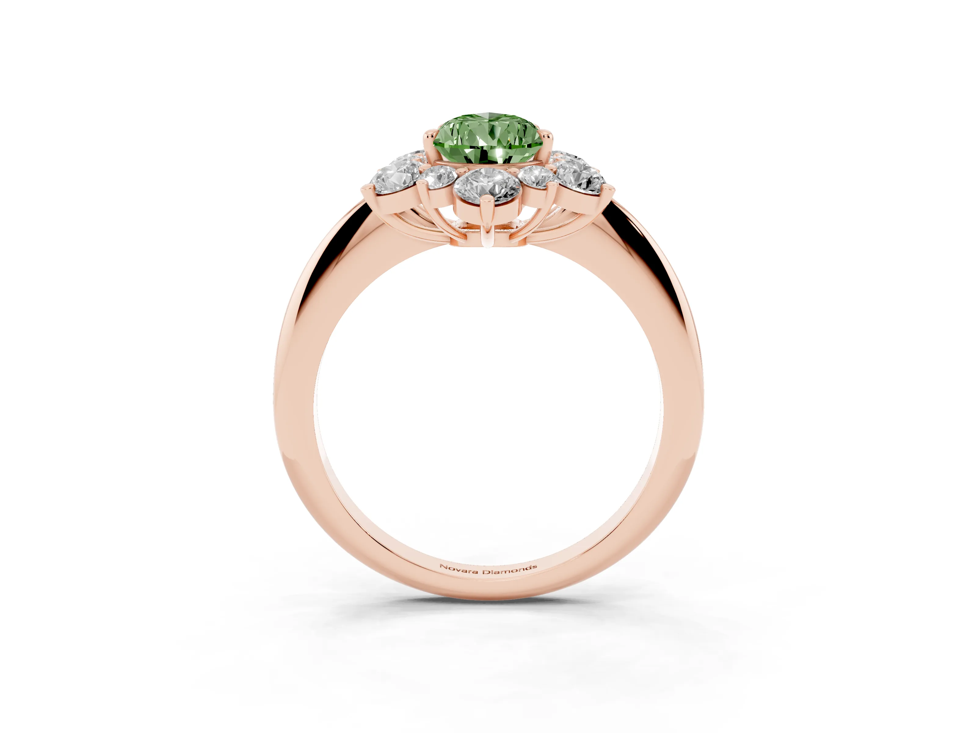 Fancy Green Pear Cut Diamond Cluster Halo Ring Set in Rose gold with Solitaire Band and Prong Setting
