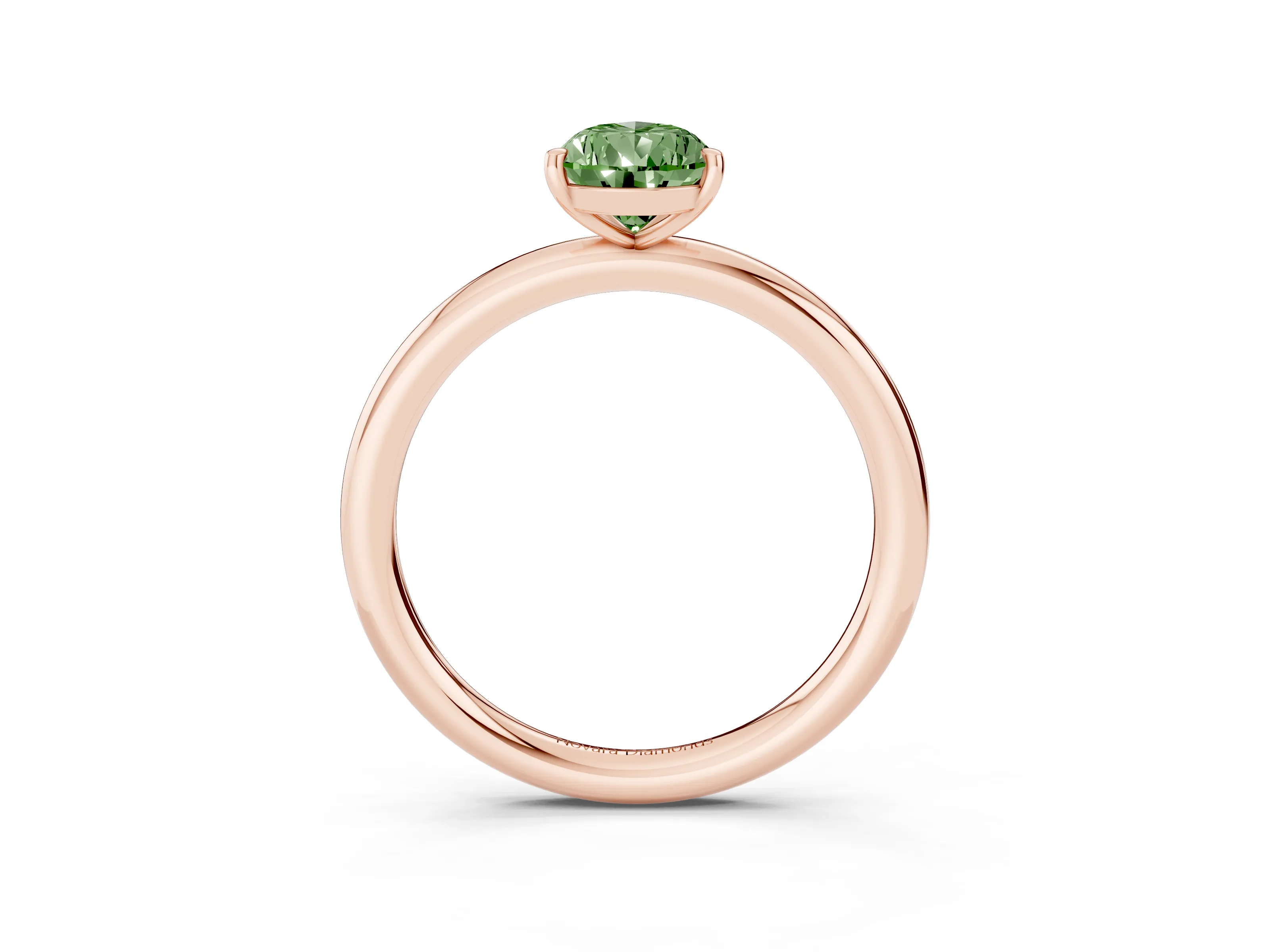 Fancy Green Pear Cut Diamond Solitaire Ring Set in Rose gold with Prong Setting on a Polished Plain Band