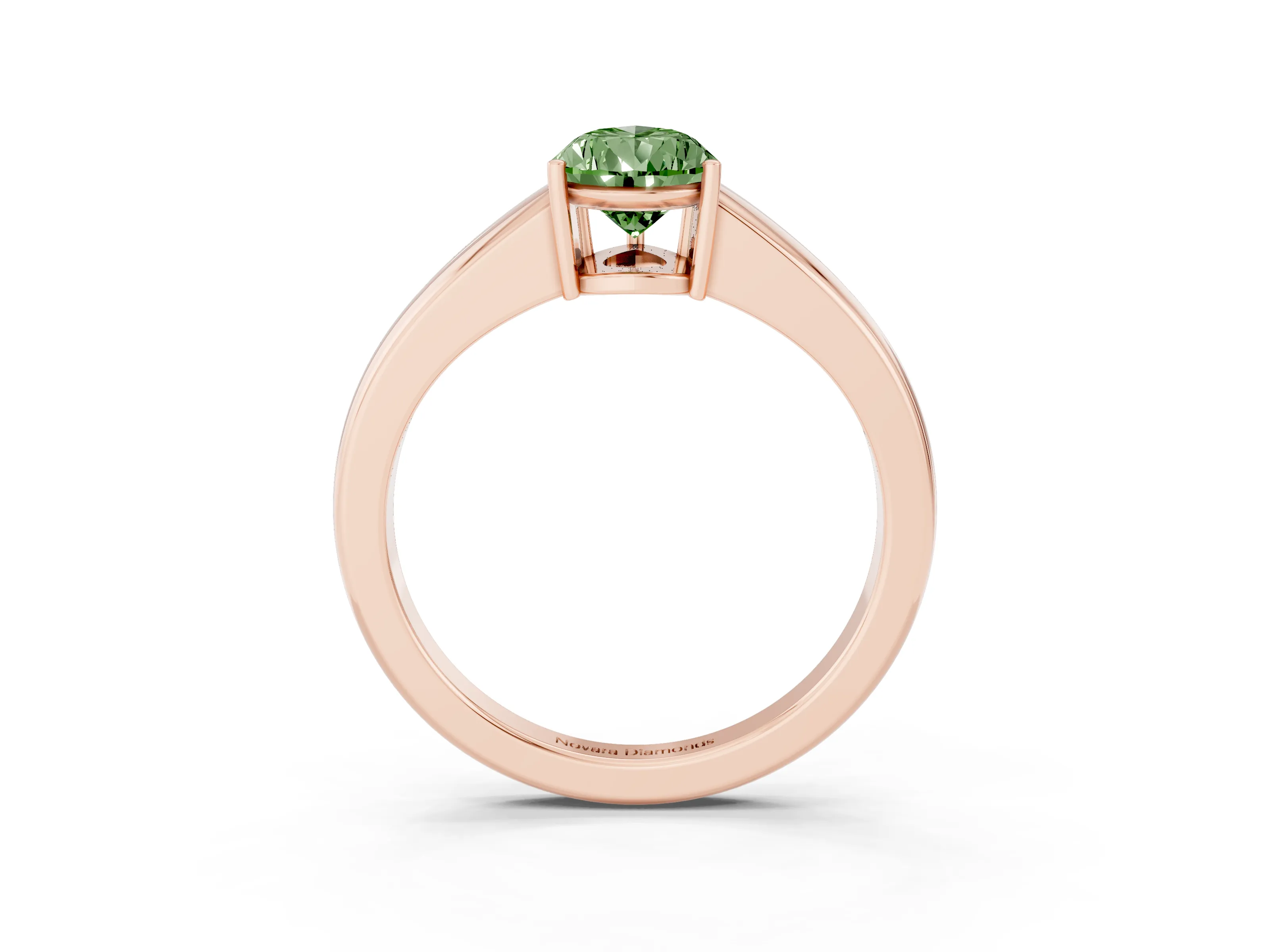 Fancy Green Pear Cut Diamond Solitaire Ring Set in Rose gold with Tapered Band and Prong Setting