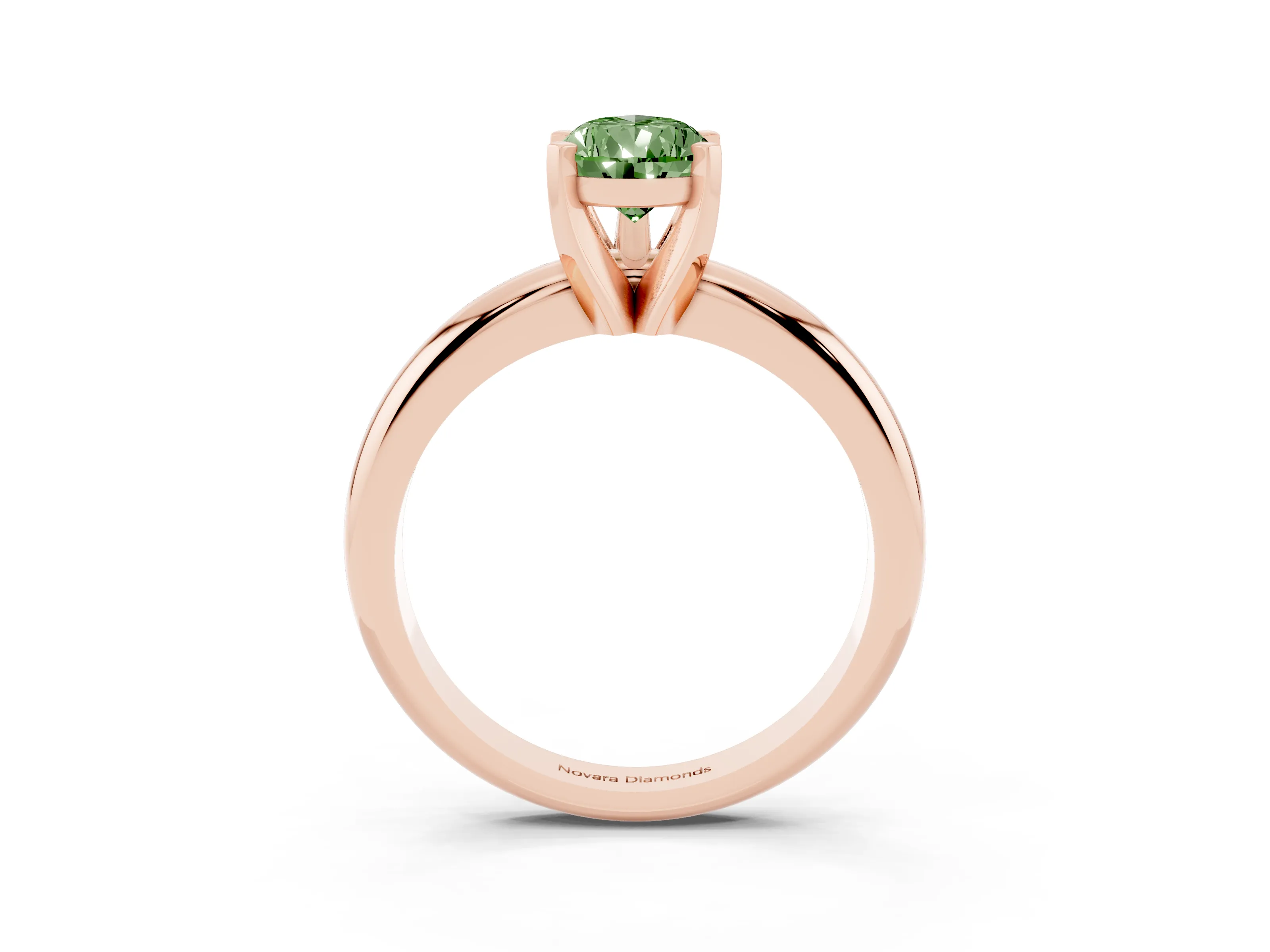 Fancy Green Pear Cut Diamond Solitaire Engagement Ring Set in Rose gold with Round Band and Prong Setting