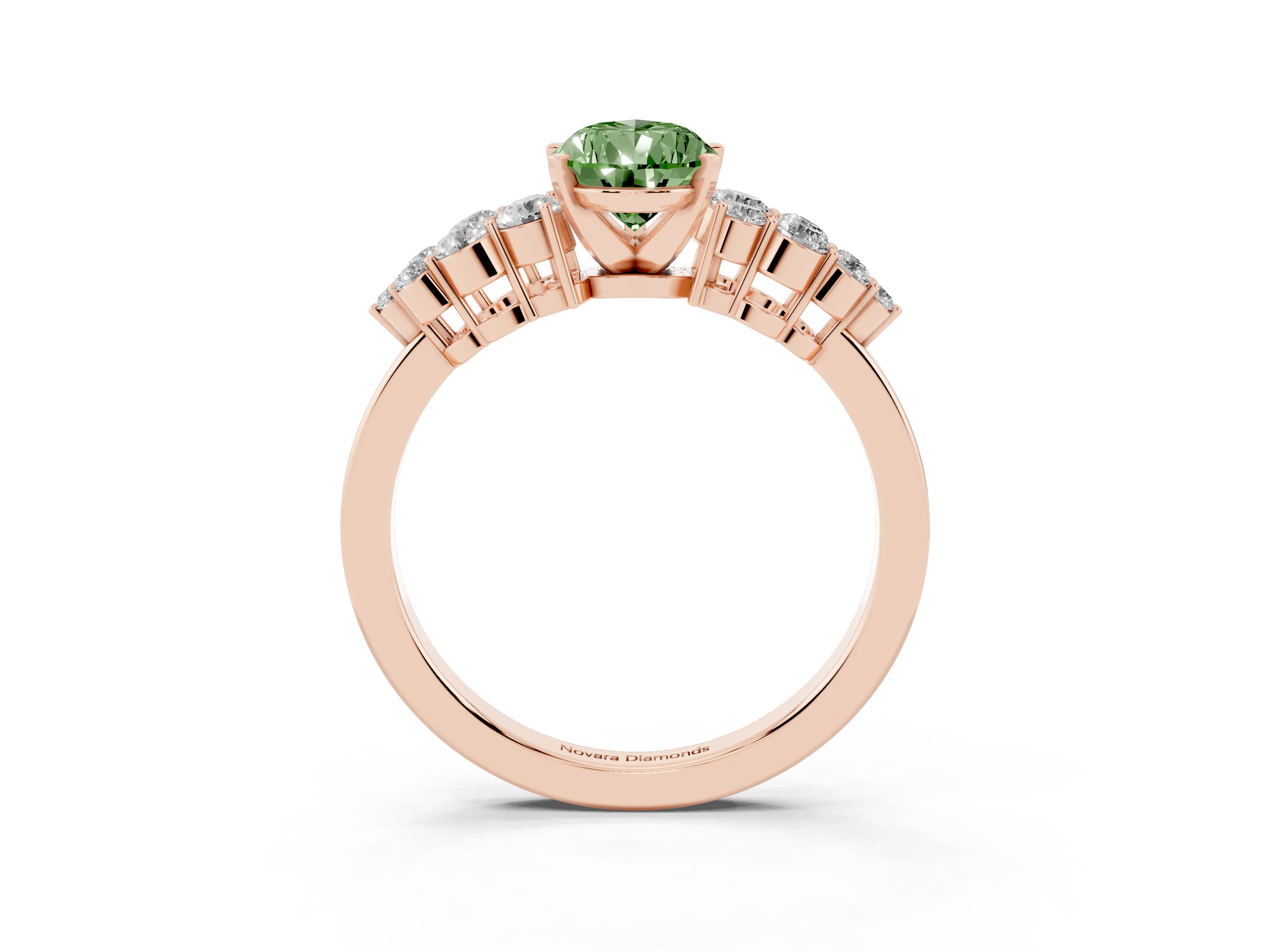 Fancy Green Pear Cut Diamond Cluster Engagement Ring Set in Rose gold with Pavé Band and Prong Setting
