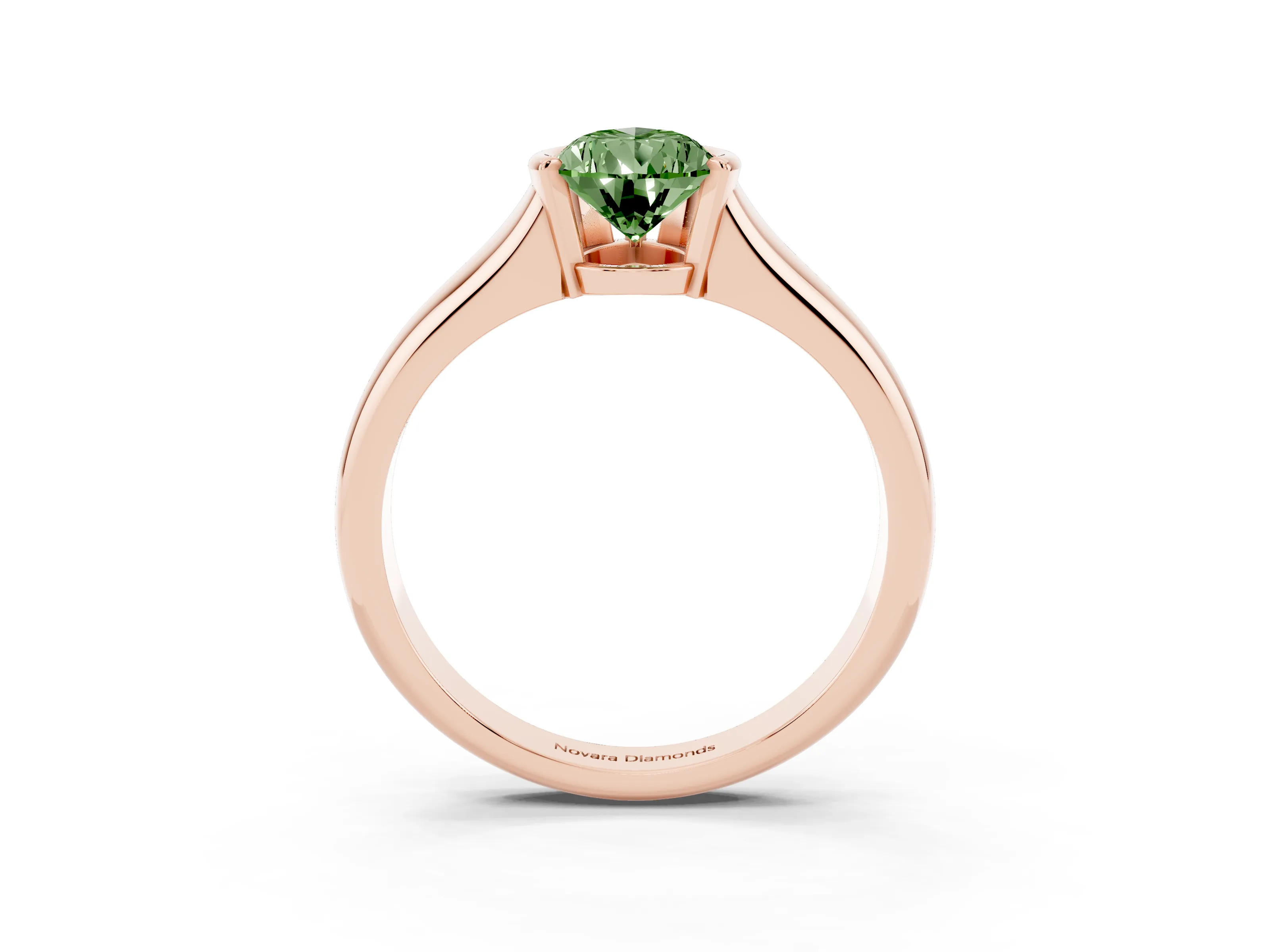 Fancy Green Pear Cut Diamond Solitaire Tension Set Ring Set in Rose gold with Split Shank Band
