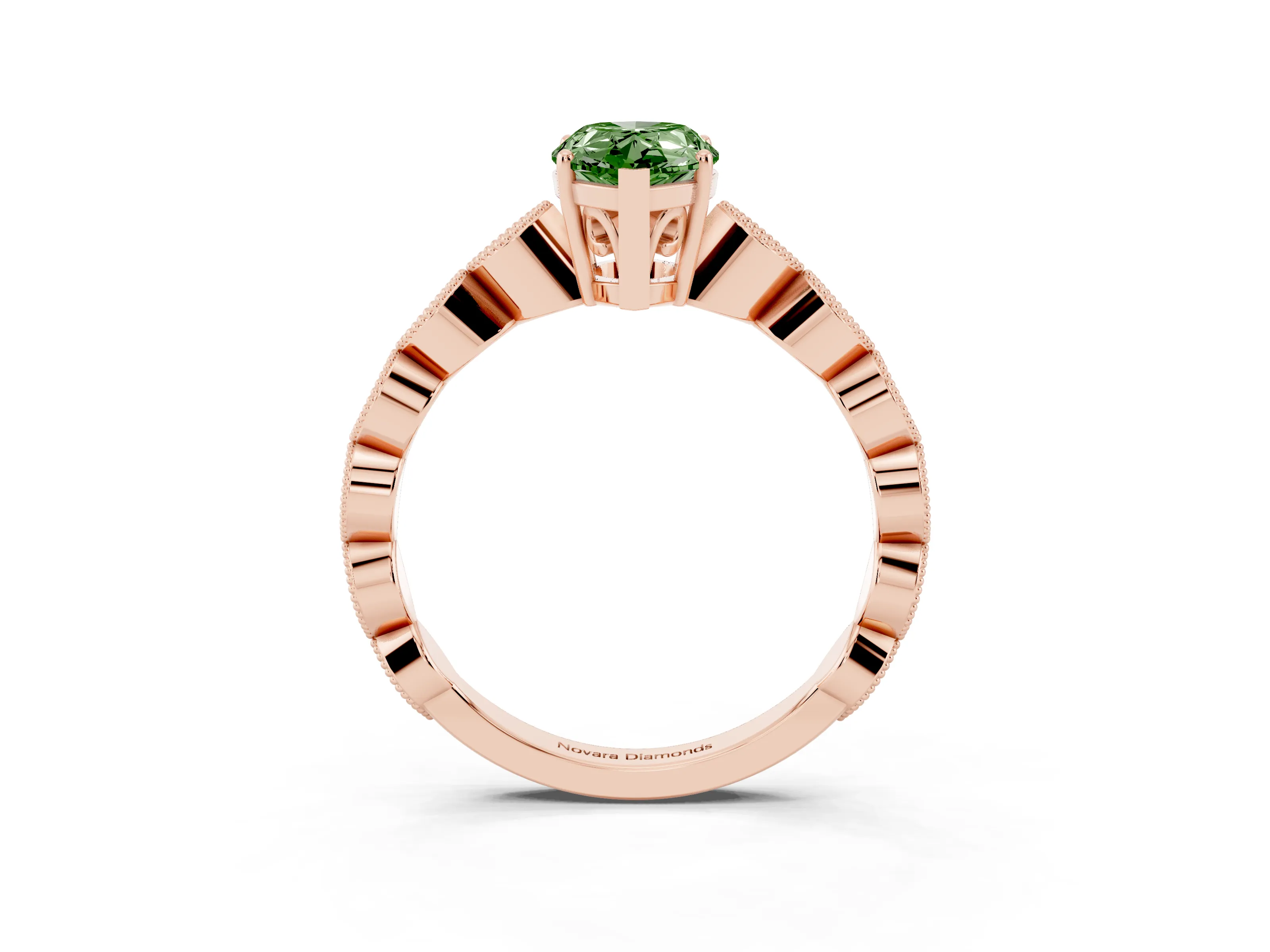 Fancy Green Pear Cut Diamond Solitaire Ring Set in Rose gold with Infinity Twist Pavé Band
