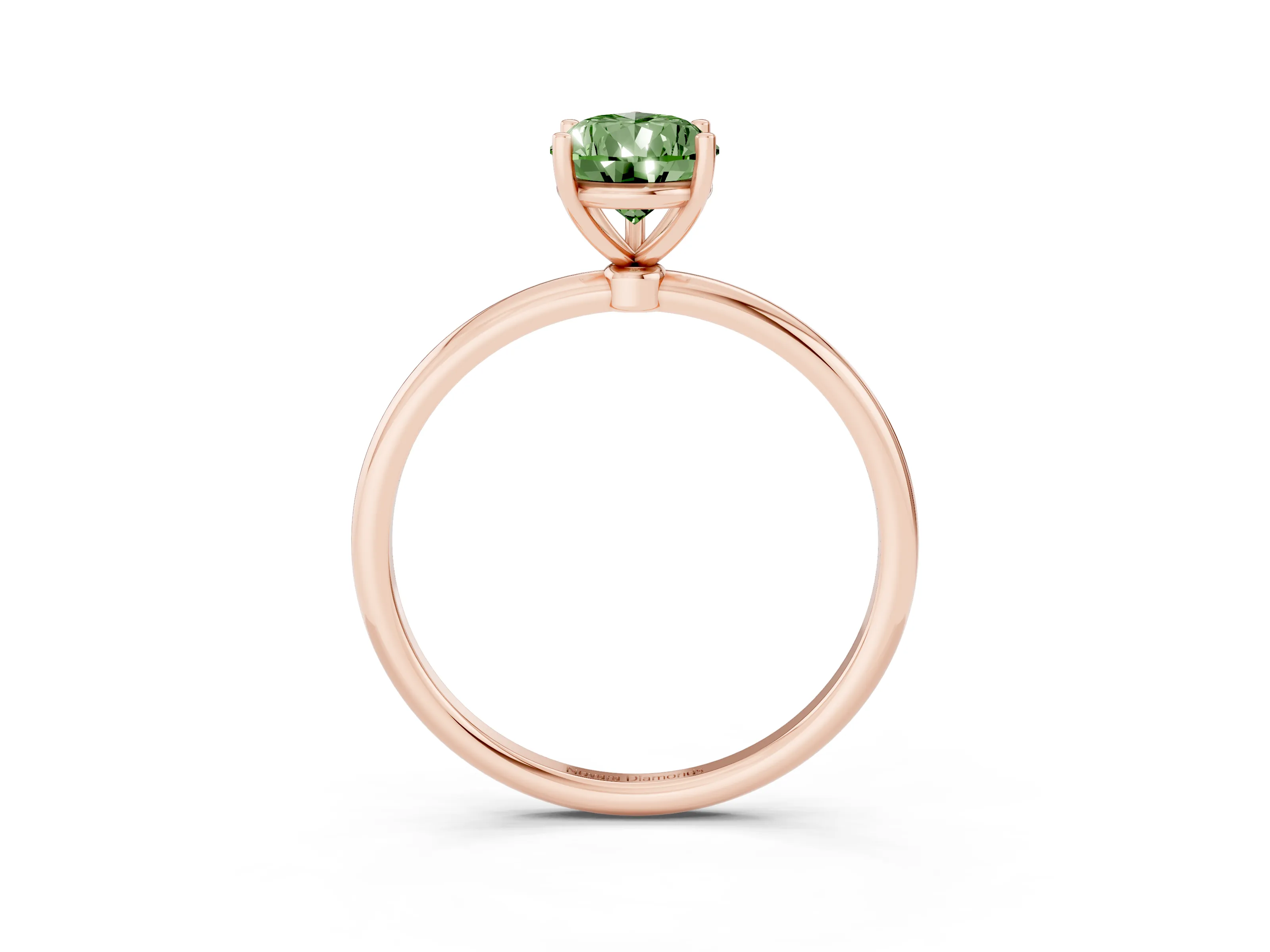 Fancy Green Pear Cut Diamond Solitaire Engagement Ring Set in Rose gold with Thin Band and Prong Setting