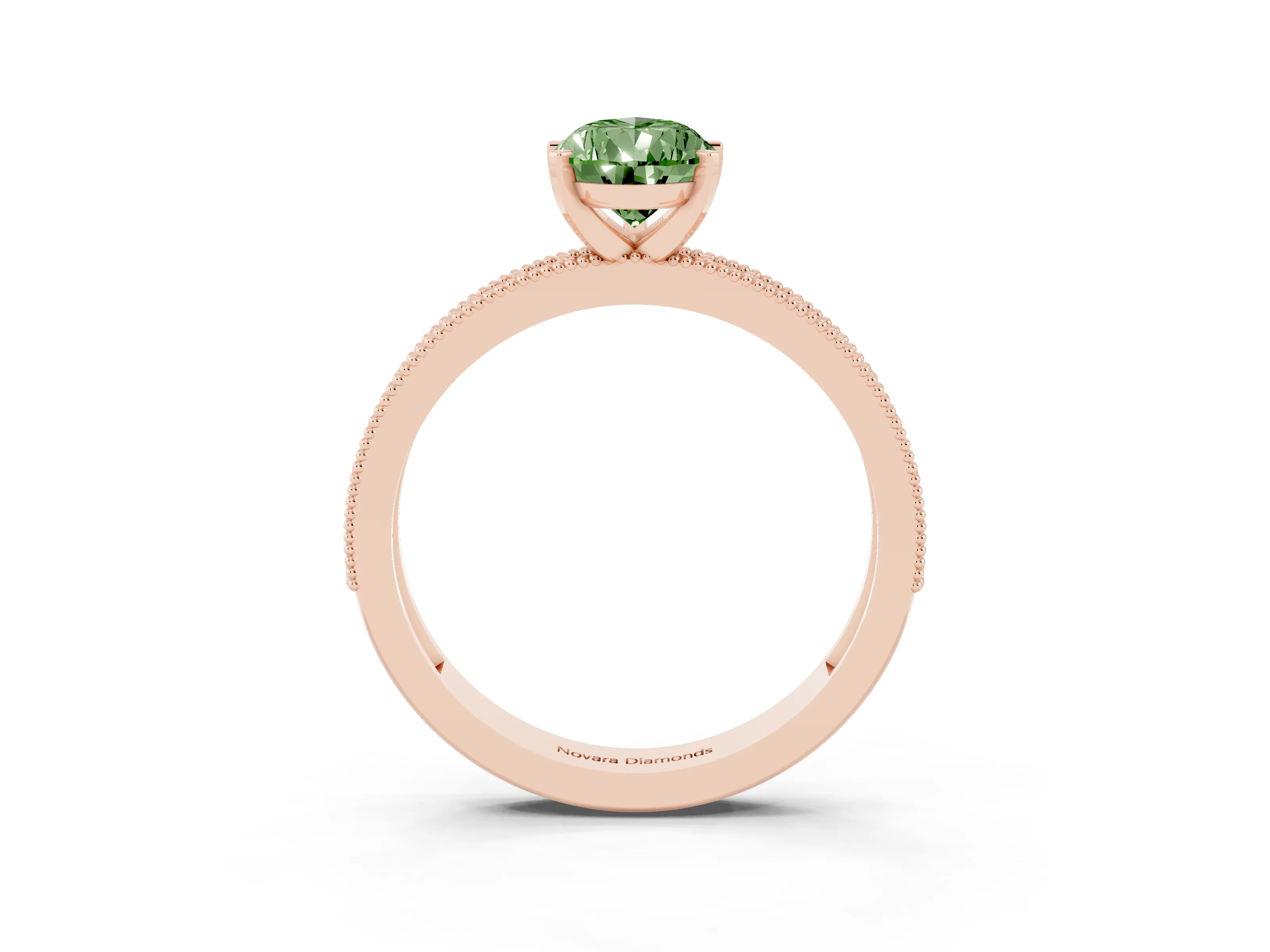 Fancy Green Pear Cut Diamond Milgrain Pavé Engagement Ring Set in Rose gold with Prong Setting