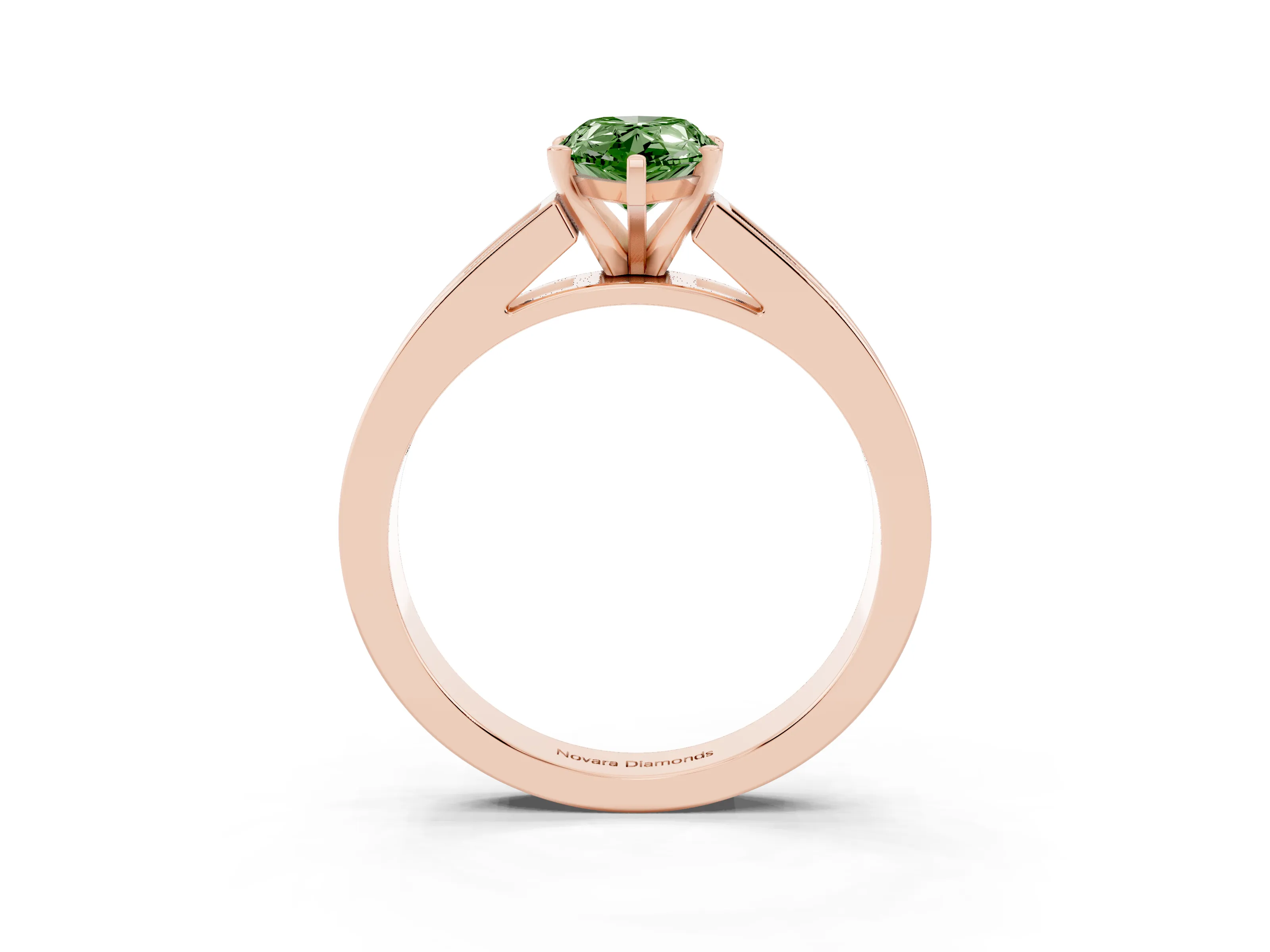 Fancy Green Pear Cut Diamond Solitaire Ring Set in Rose gold with Channel-Set Band and Prong Setting