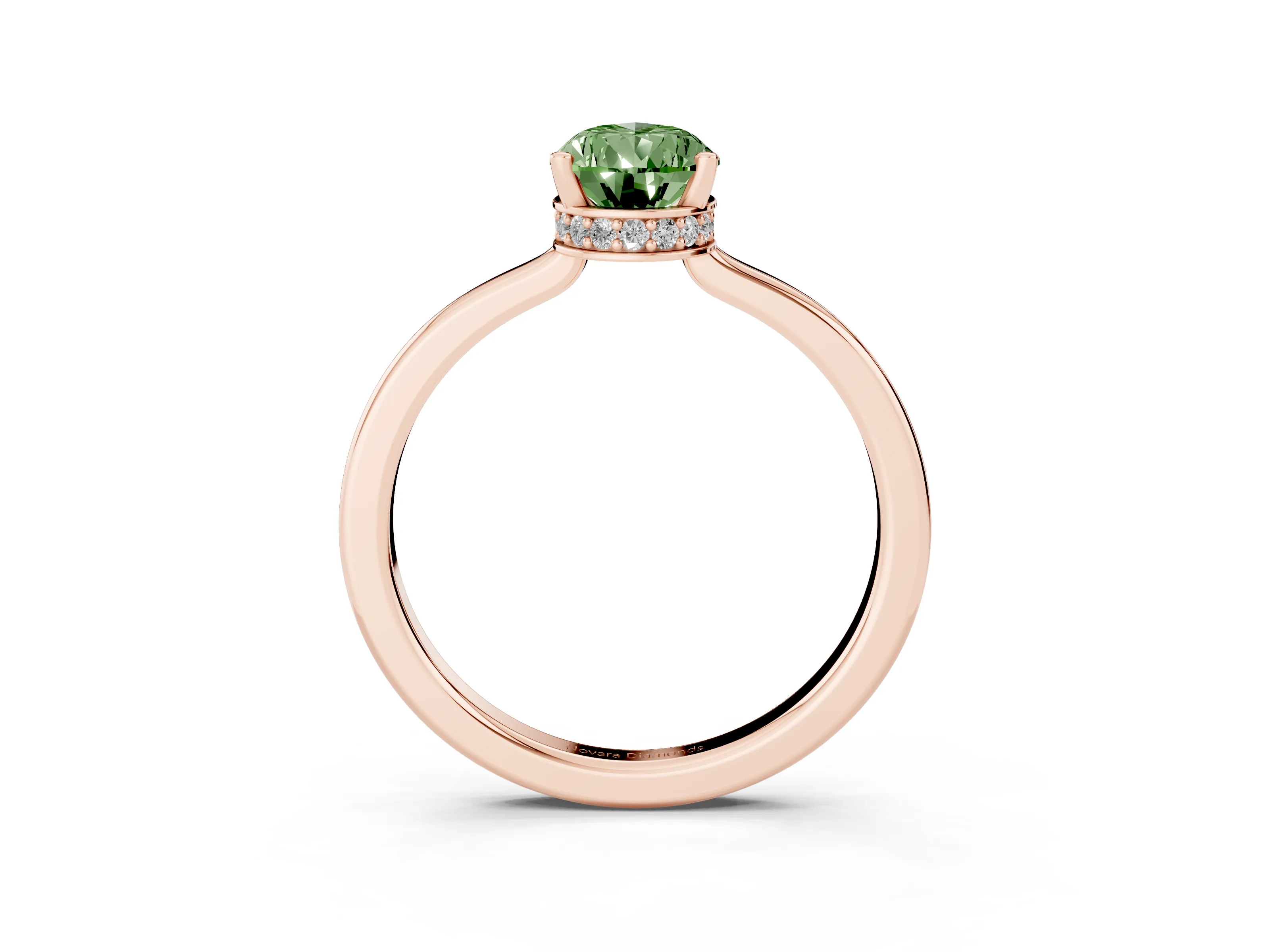 Fancy Green Pear Cut Diamond Solitaire Engagement Ring Set in Rose gold with Prong Setting on a Plain Band