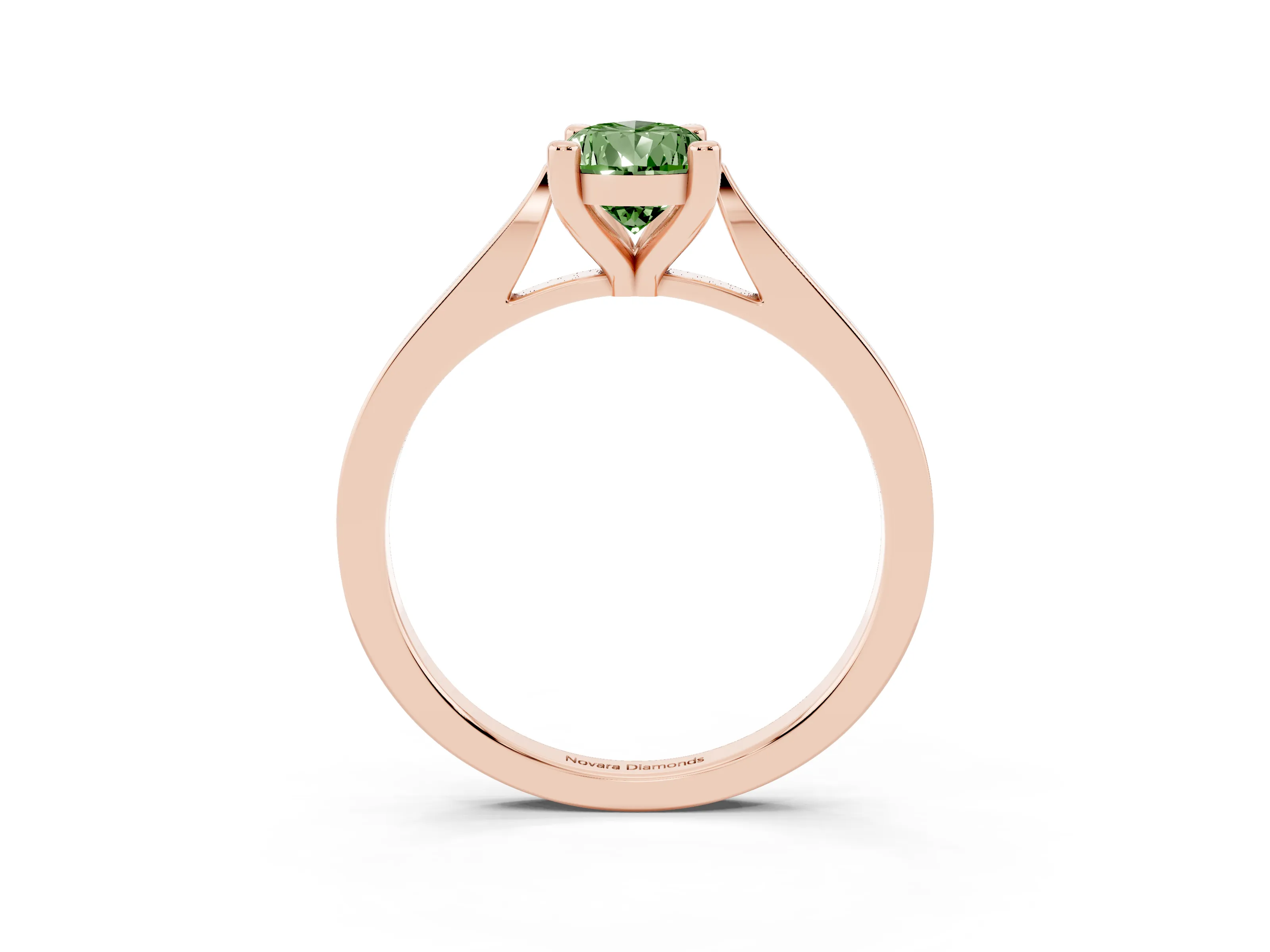Fancy Green Pear Cut Diamond Solitaire Ring Set in Rose gold with Prong Setting and Tapered Band