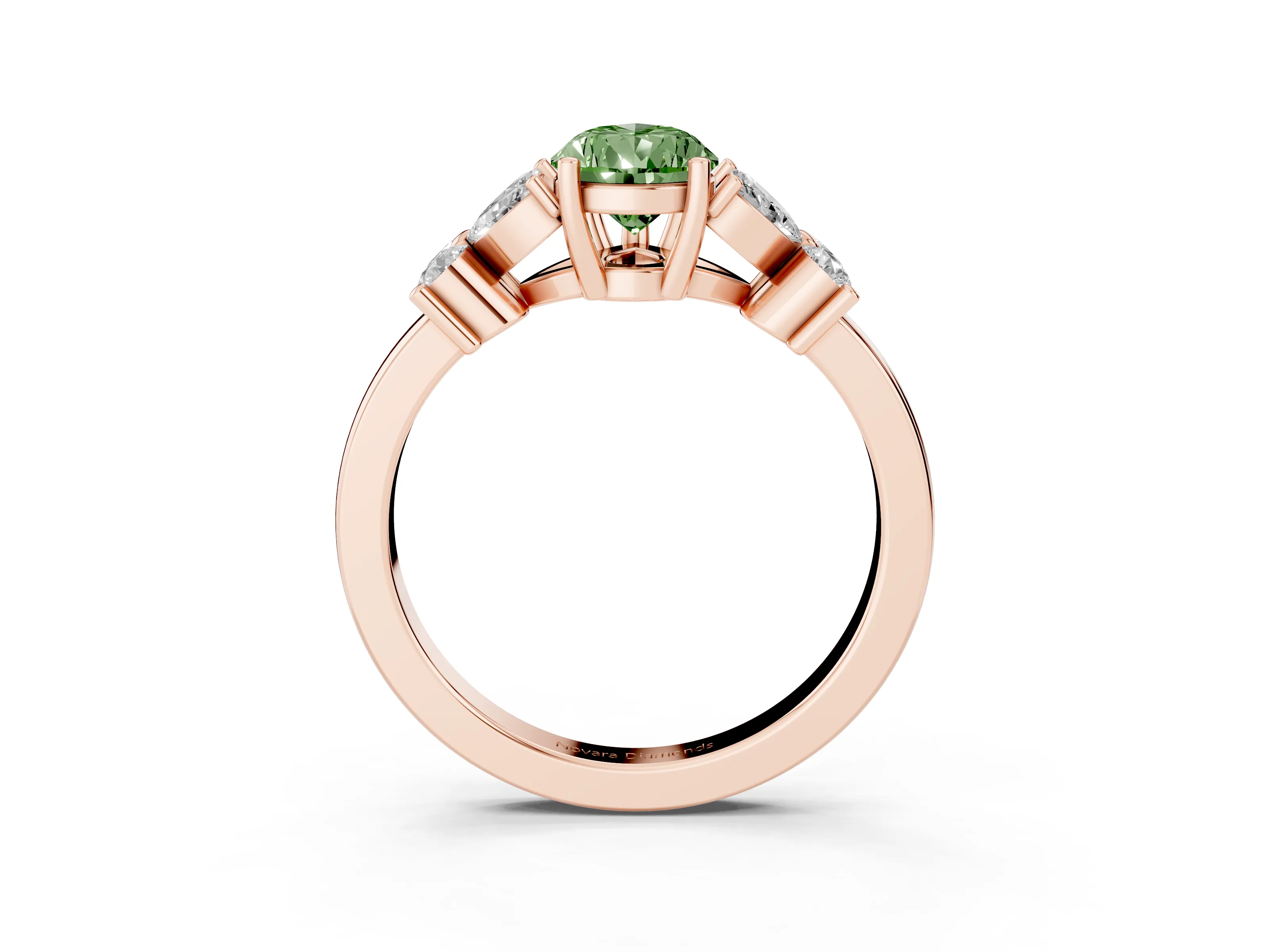 Fancy Green Pear Cut Diamond Floral Cluster Ring Set in Rose gold with Marquise Petals and Prong Setting