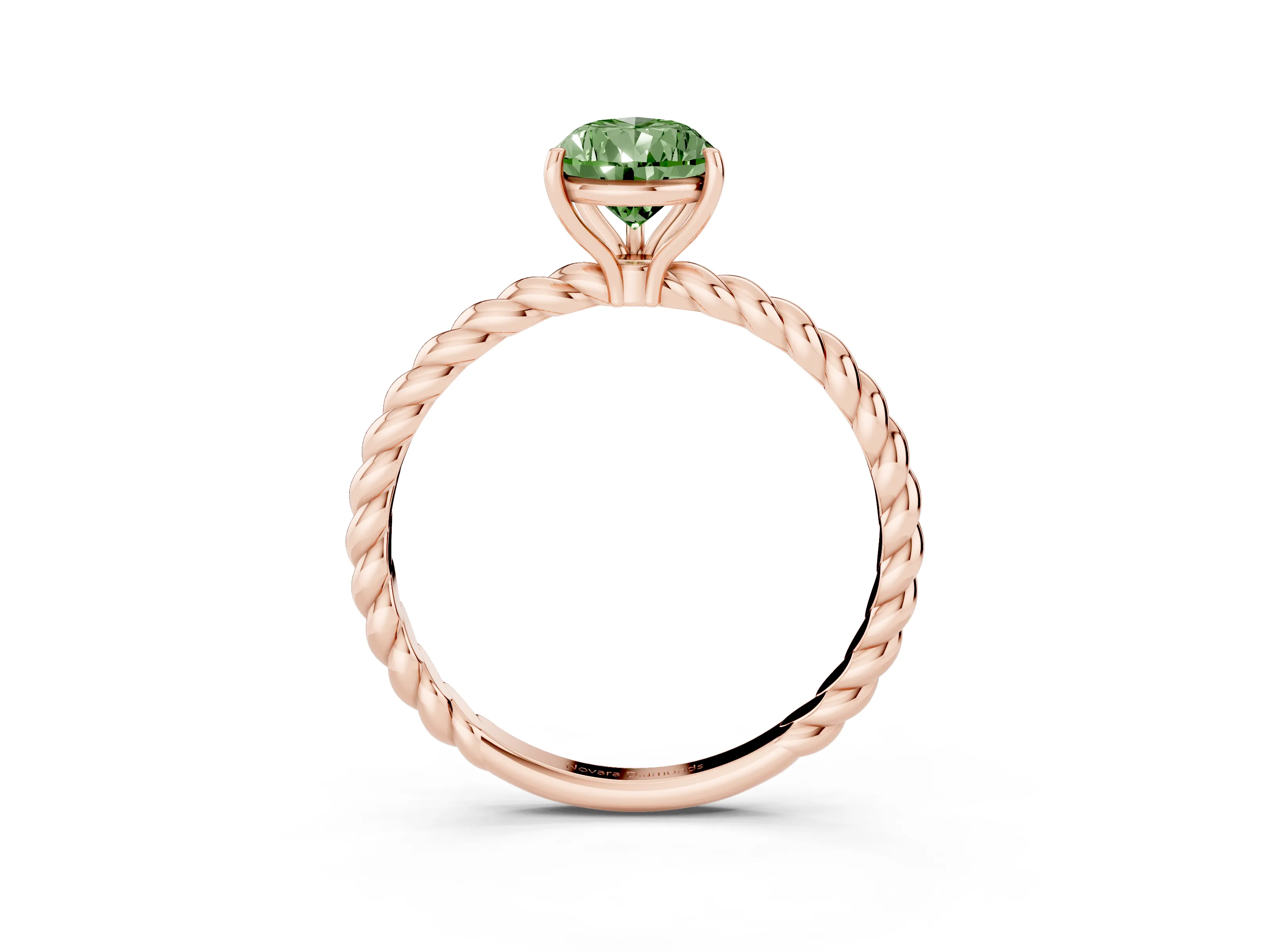 Fancy Green Pear Cut Diamond Solitaire Ring Set in Rose gold with Twist Band and Prong Setting