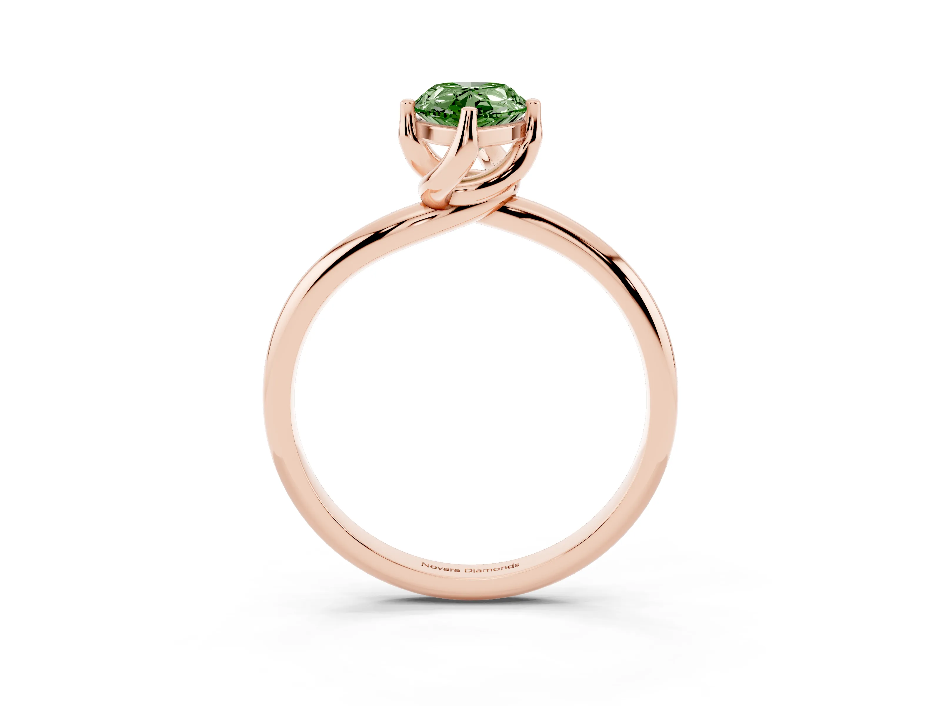 Fancy Green Pear Cut Diamond Solitaire Engagement Ring Set in Rose gold with Classic Plain Band